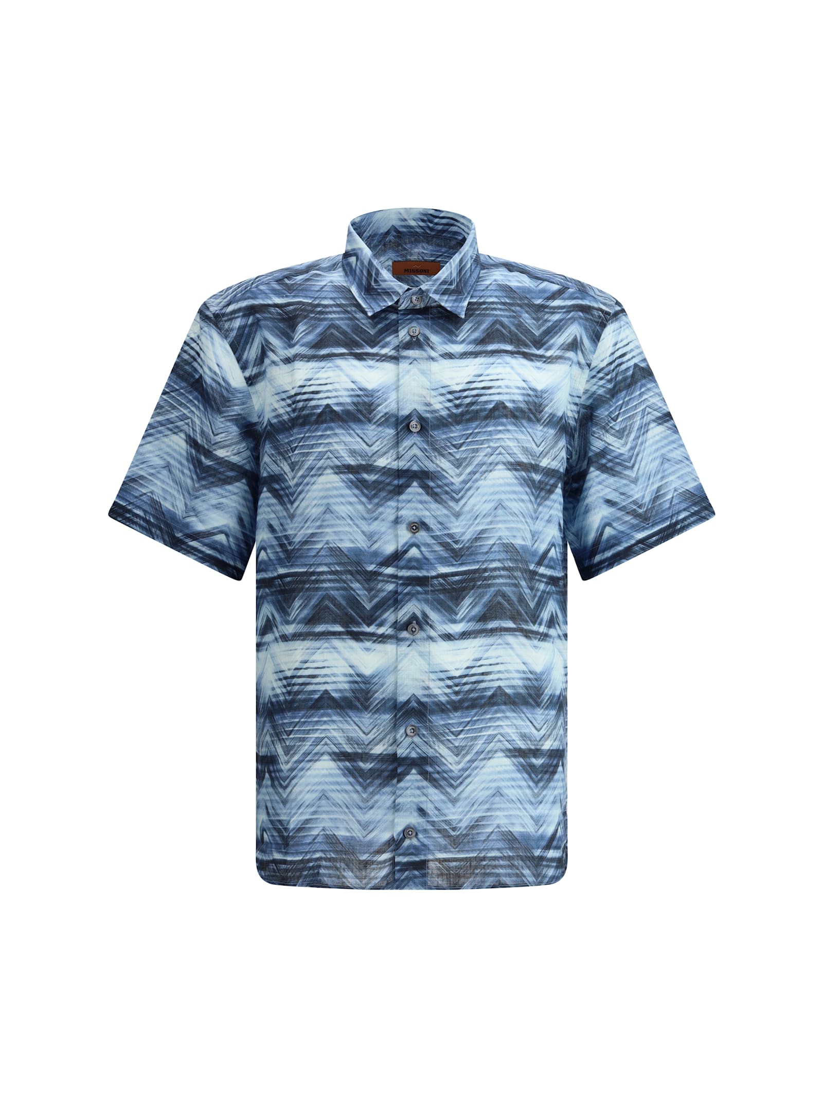 Missoni Short Sleeve Shirt Zigzag Pattern In Blue
