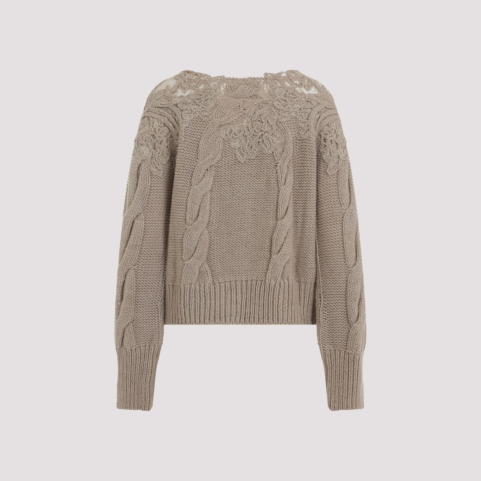 Ermanno Scervino Cropped Turtleneck Sweater With Cable Knit In Brown