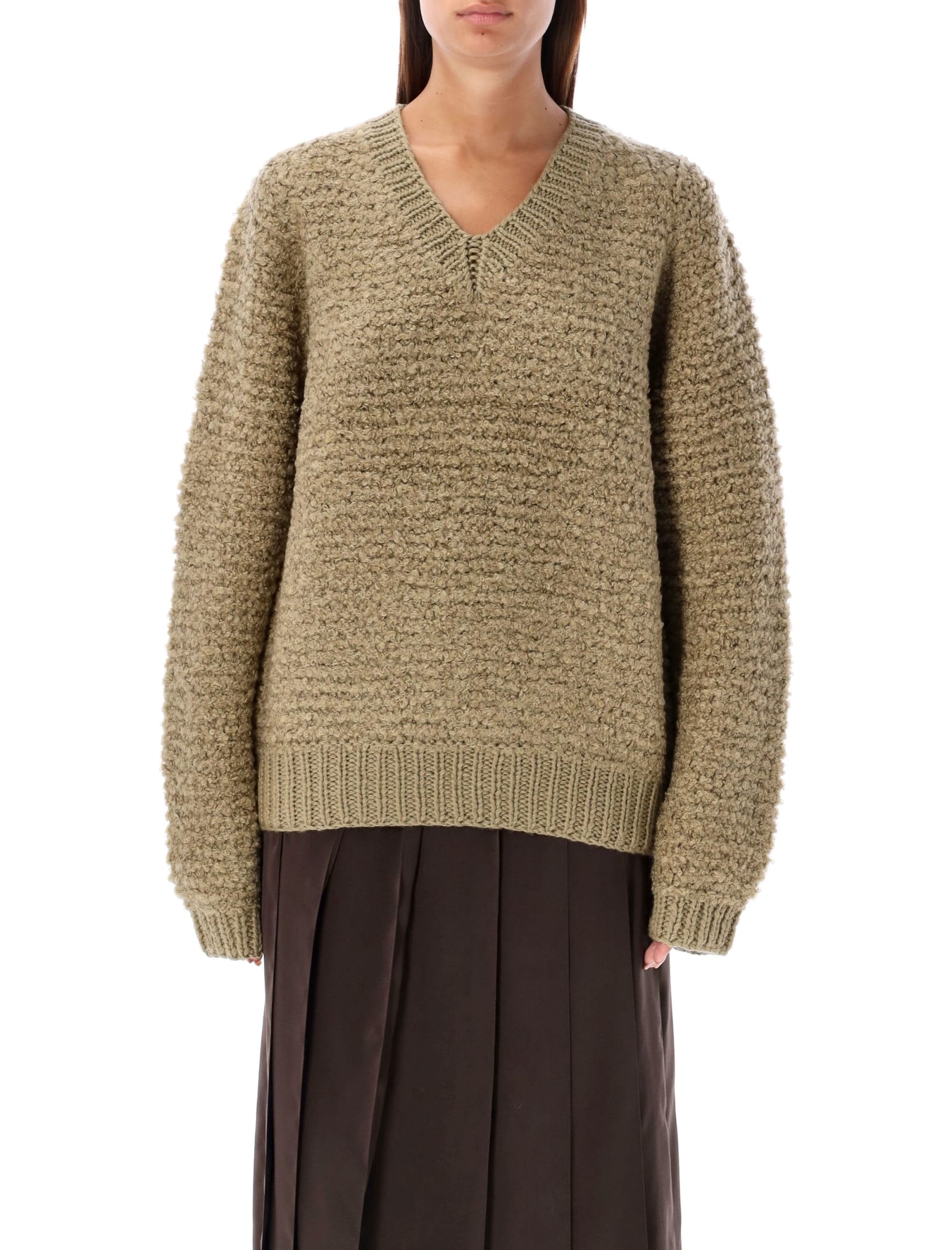 Shop Jw Anderson Textured Knit V-neck Sweater In Flax