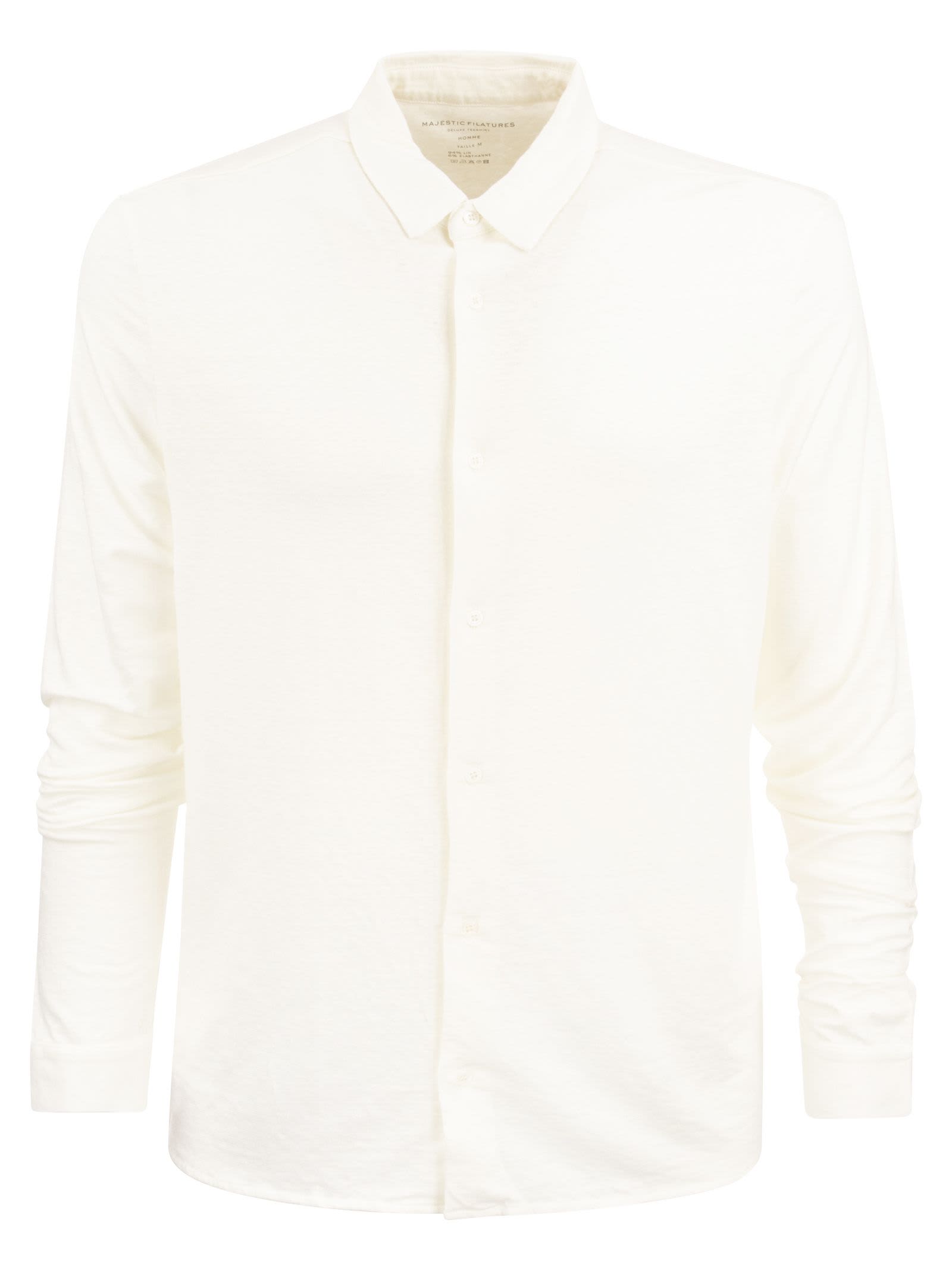 Shop Majestic Long-sleeved Linen Shirt In White