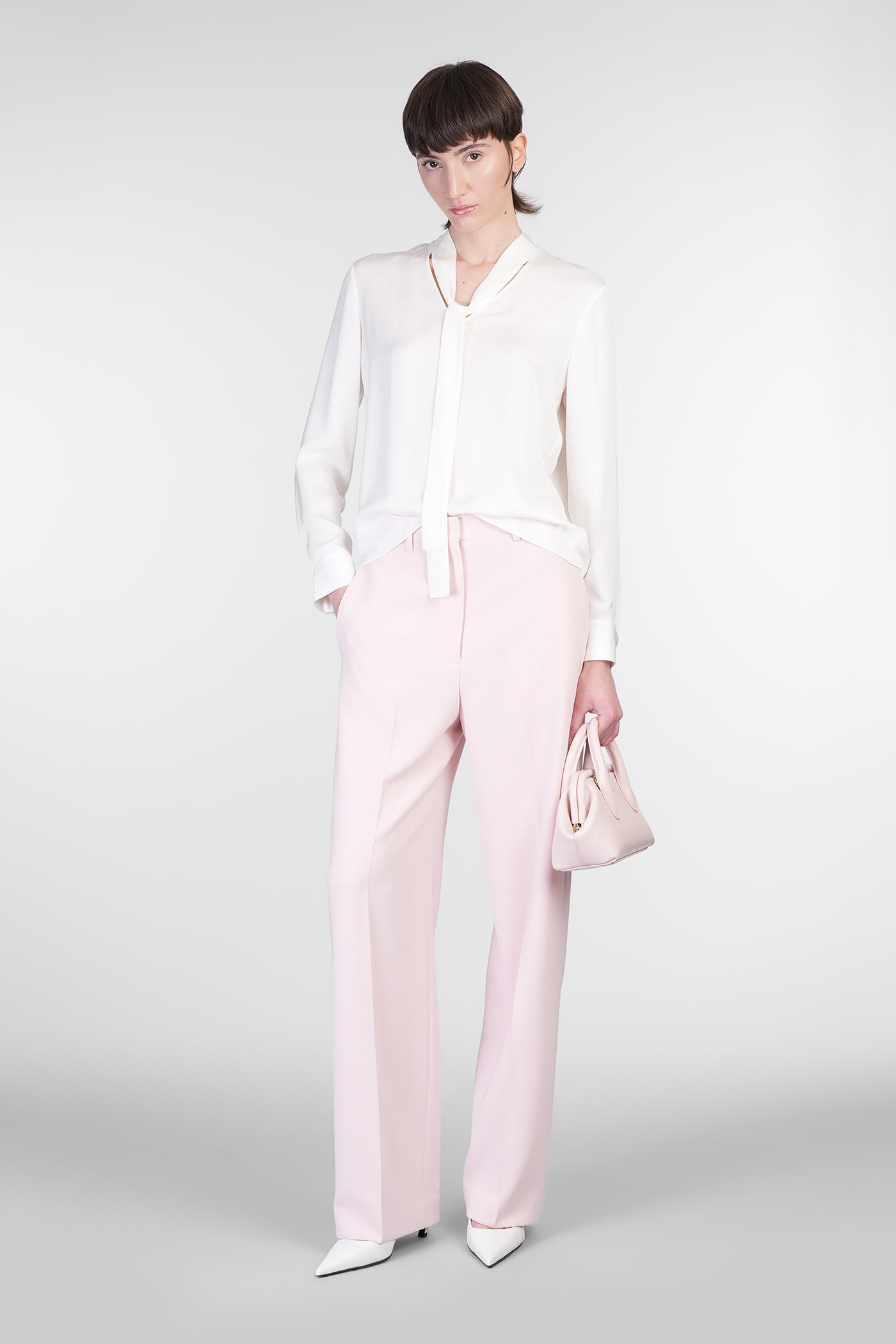 Theory Open Neck Silk Tie Blouse