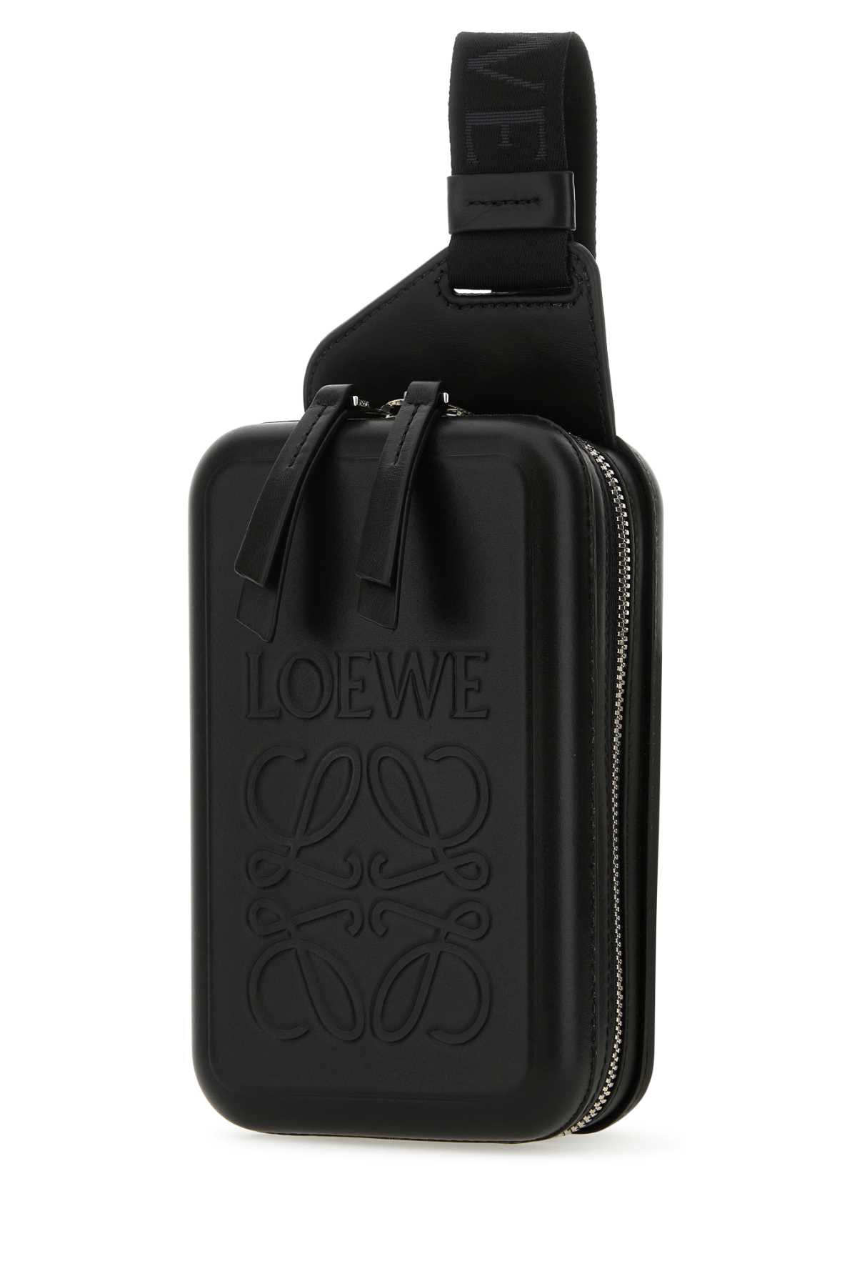 Loewe Black Leather Molded Crossbody Bag In Burgundy
