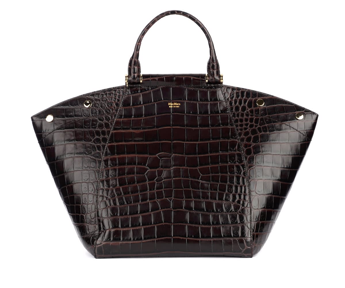 Max Mara Anita Hand Bag In Brown Printed Leather