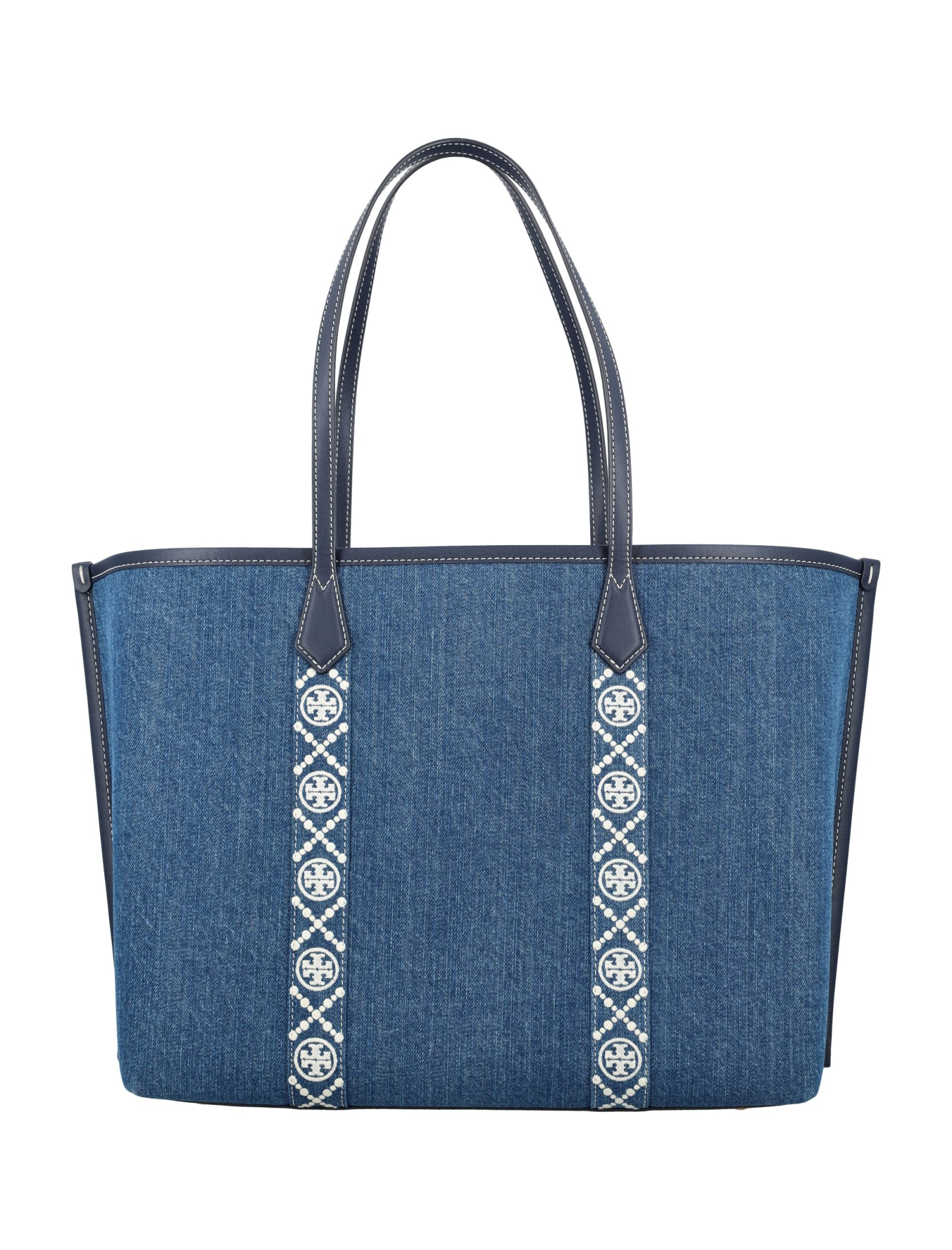 Shop Tory Burch Perry Denim Triple-compartment Tote In Denim Multi