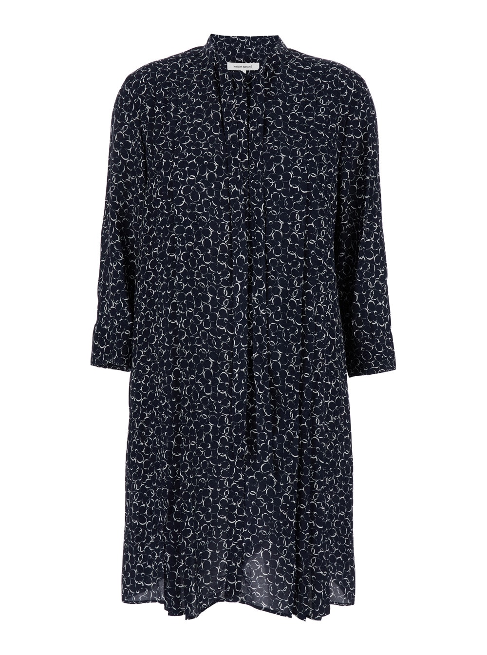 Shop Maison Kitsuné Blu Pleated Mini Dress In Viscose Woman
