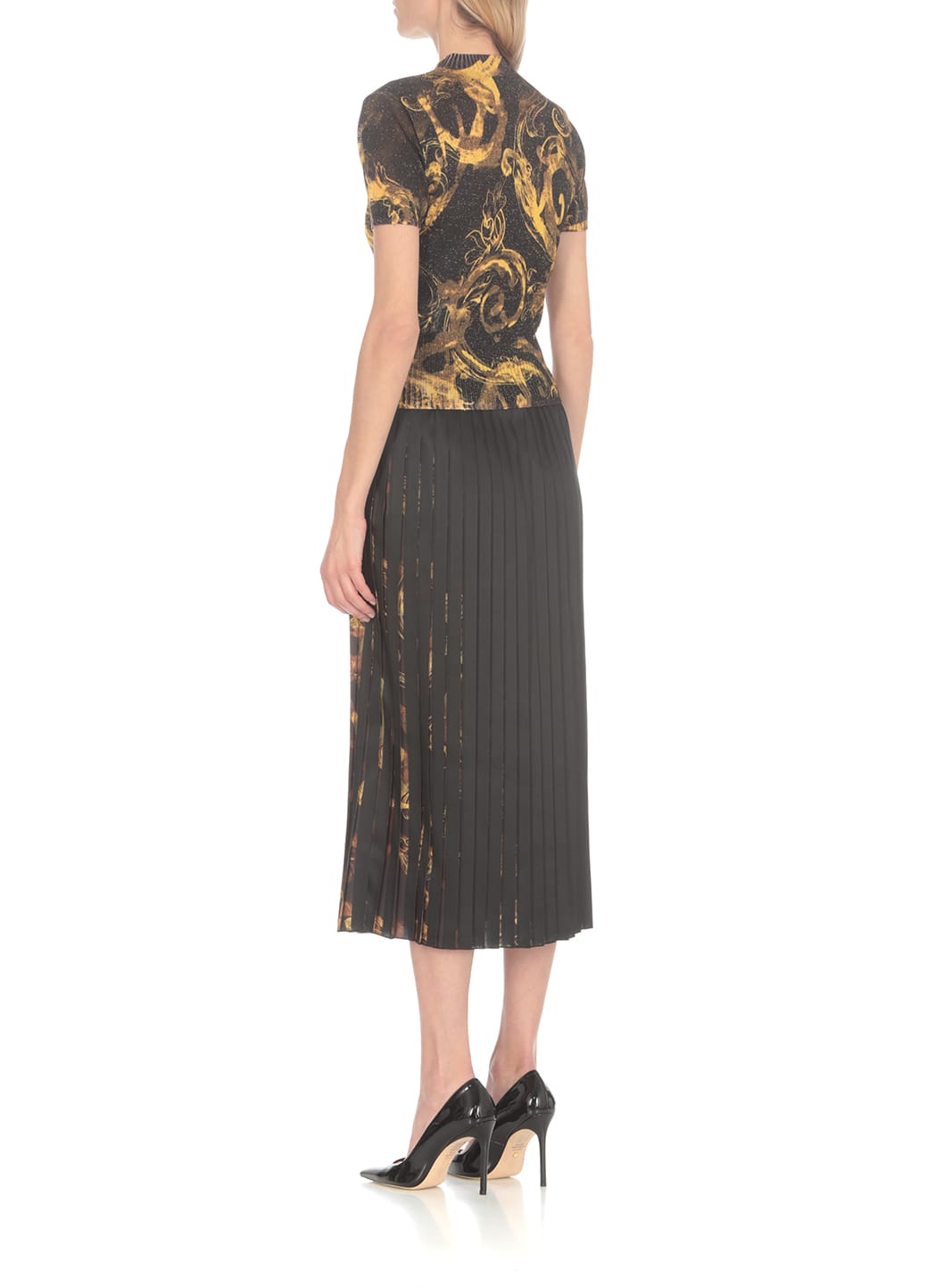 Versace Jeans Couture Barocco-print Glitter Knitted Top In Black