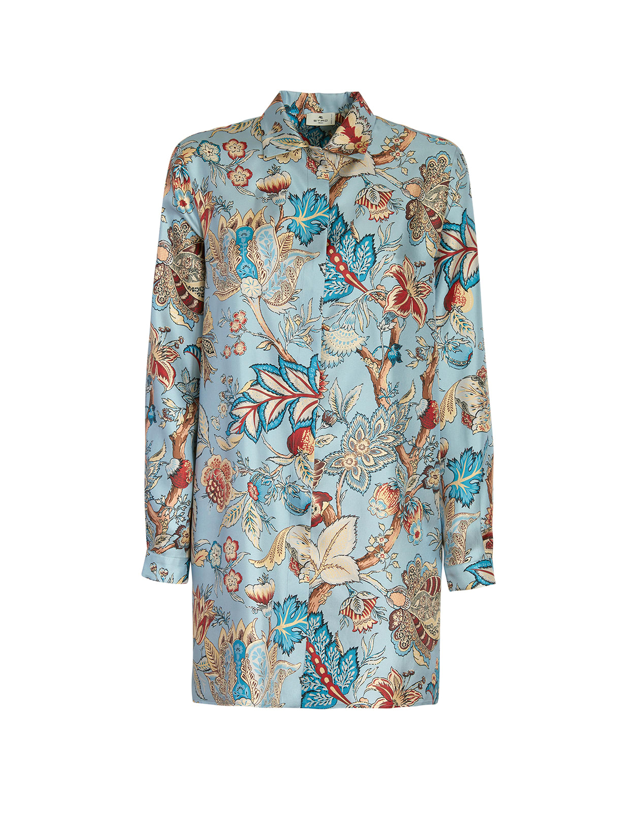 Etro Woman Oversize Shirt In Light Blue Silk With Floral Print