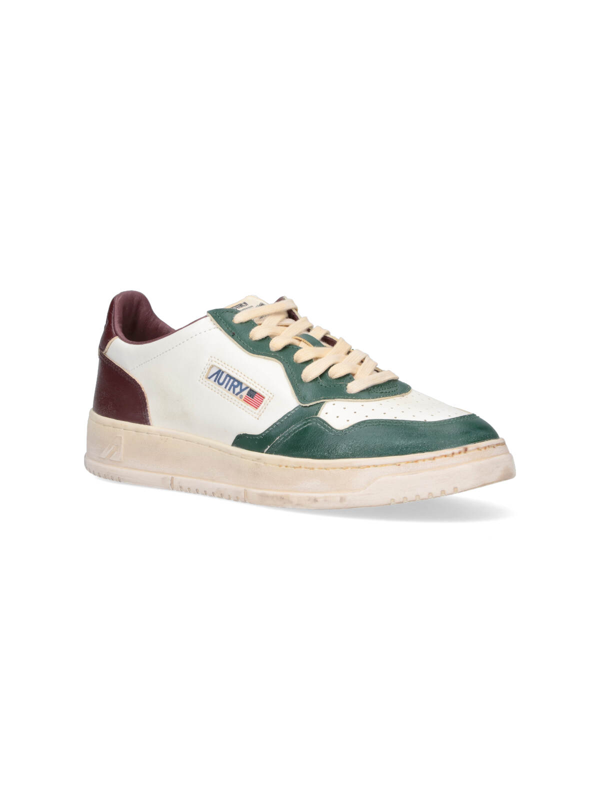Autry Medalist Low Super Vintage Sneakers In White Pine Grove Leather And Rum Raisin In White