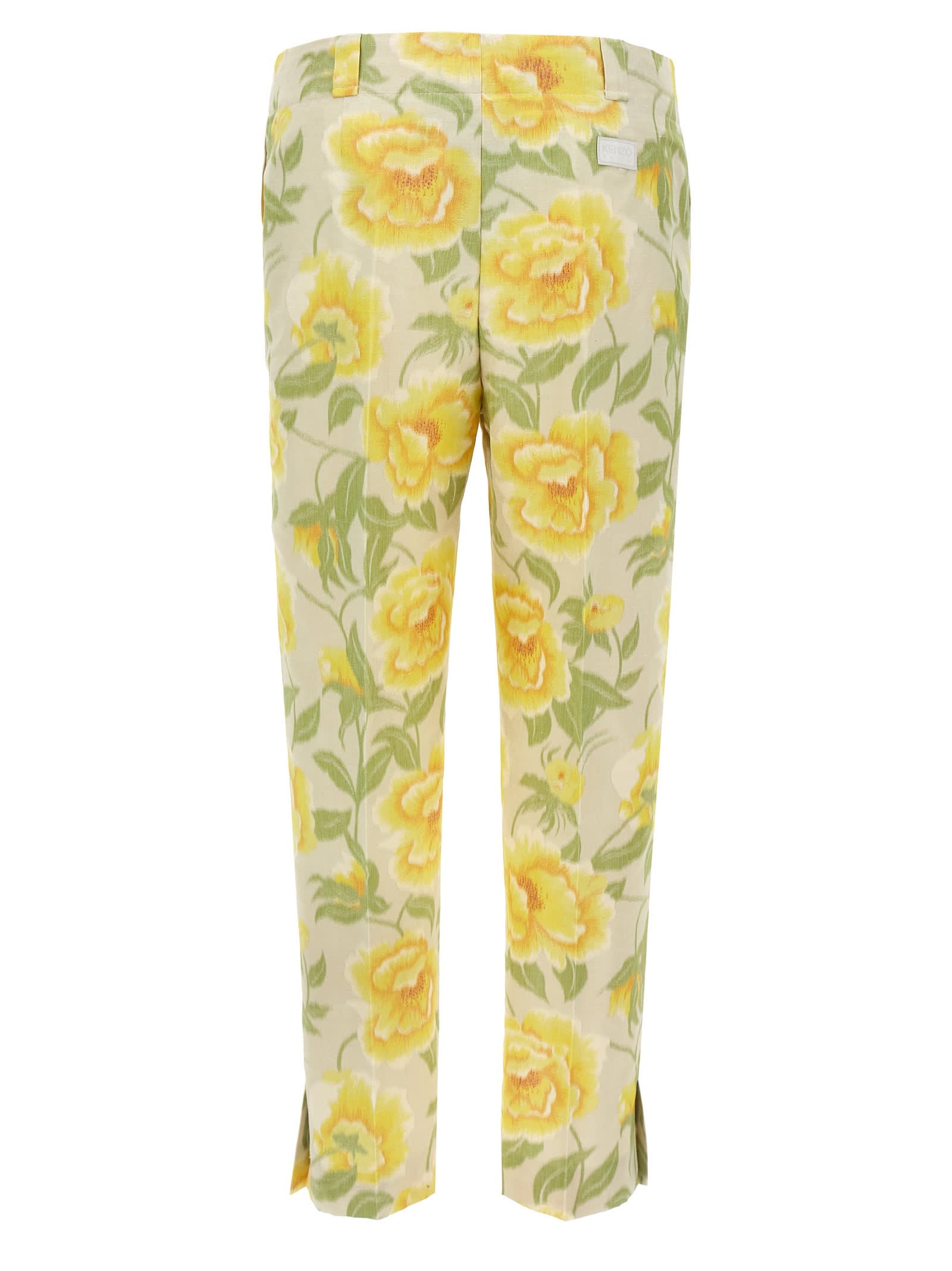Kenzo Floral Pattern Cropped Length Pants In Multicolor