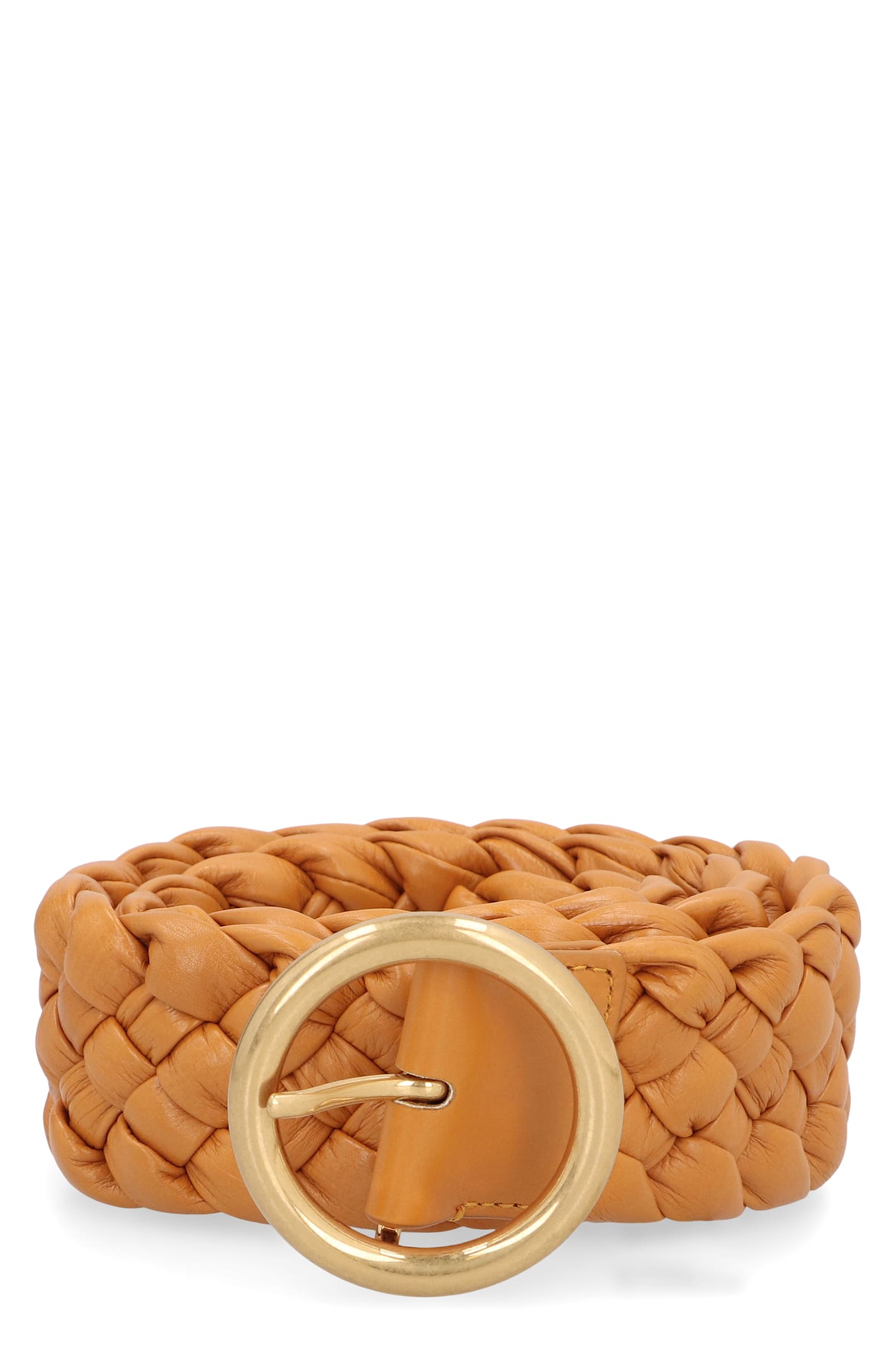 Bottega Veneta Logo Woven Belt In Brown