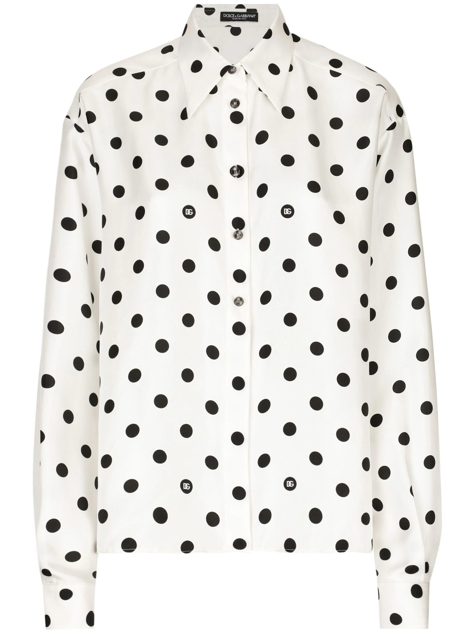 Shop Dolce & Gabbana Camicia In Seta Pois In Hwzrn Bianco Nero