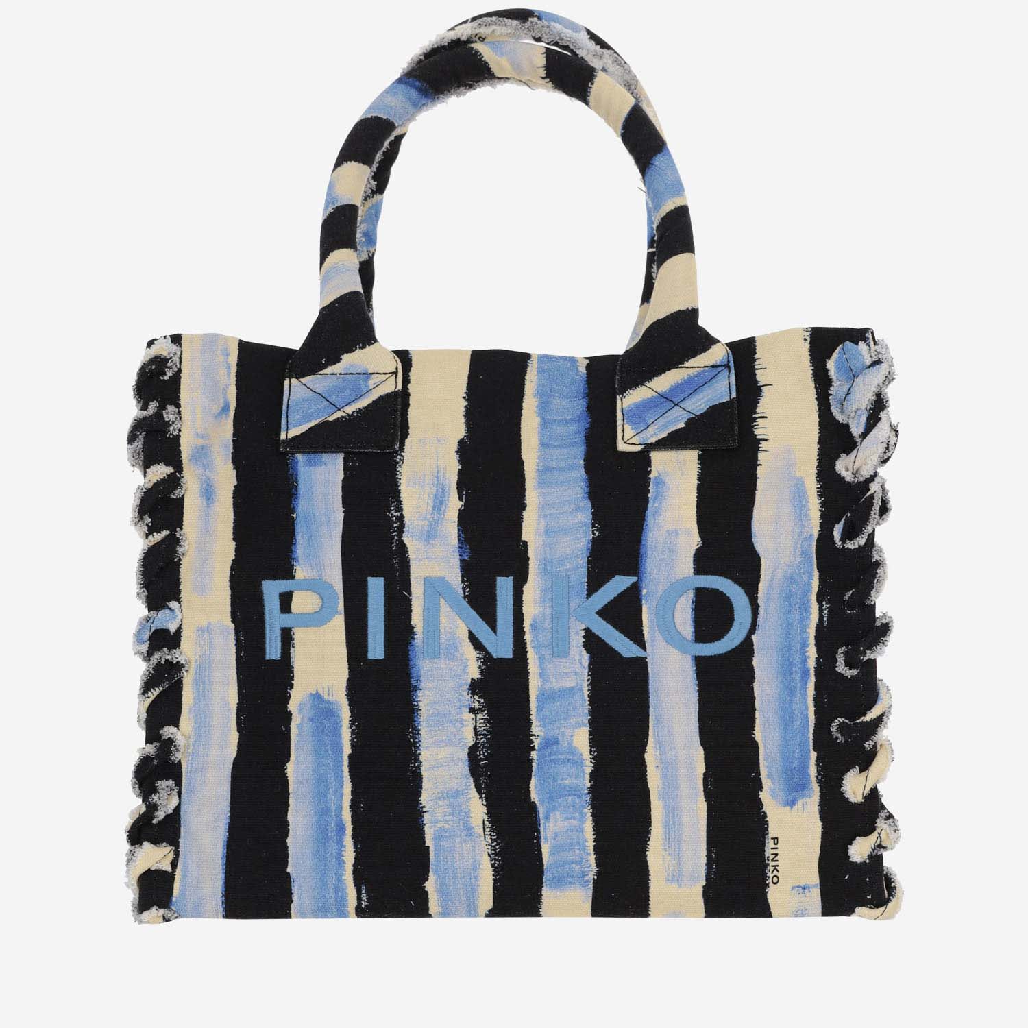 Pinko Tote Bag With Embroidered Logo In Zgb Nero/blu/bianco