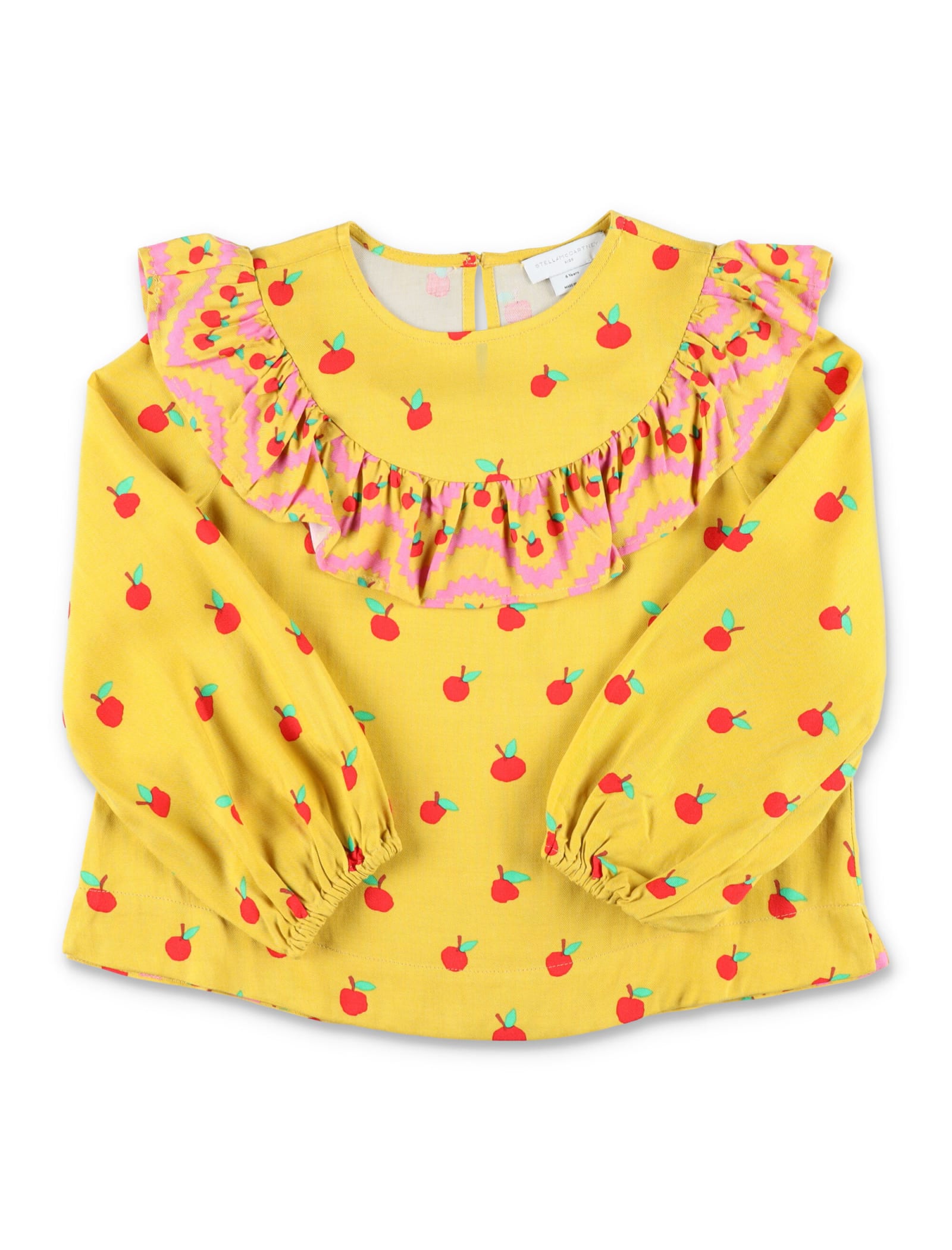 Stella Mccartney Apple Print Ruffle Blouse In Yellow/multicolor