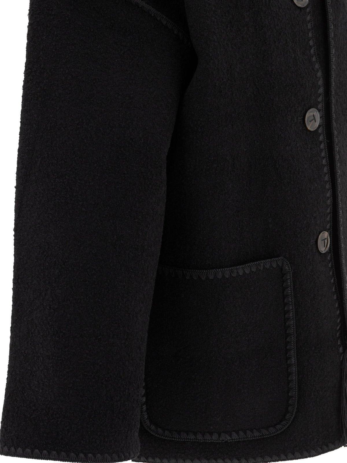 Totême Dropped-shoulder Fringed-edge Scarf Jacket In Black