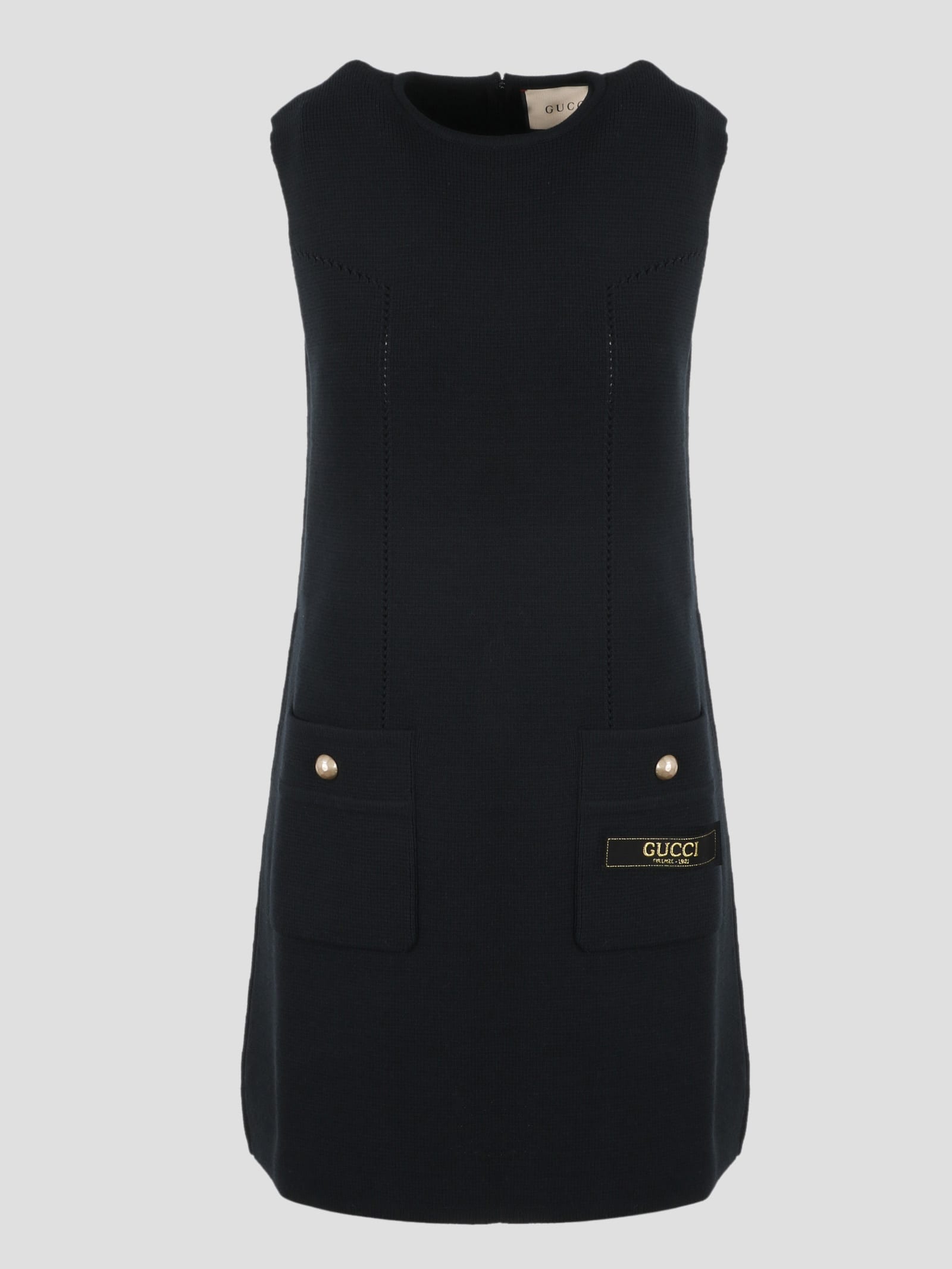 Gucci Fine Wool Sleeveless Dress In Black