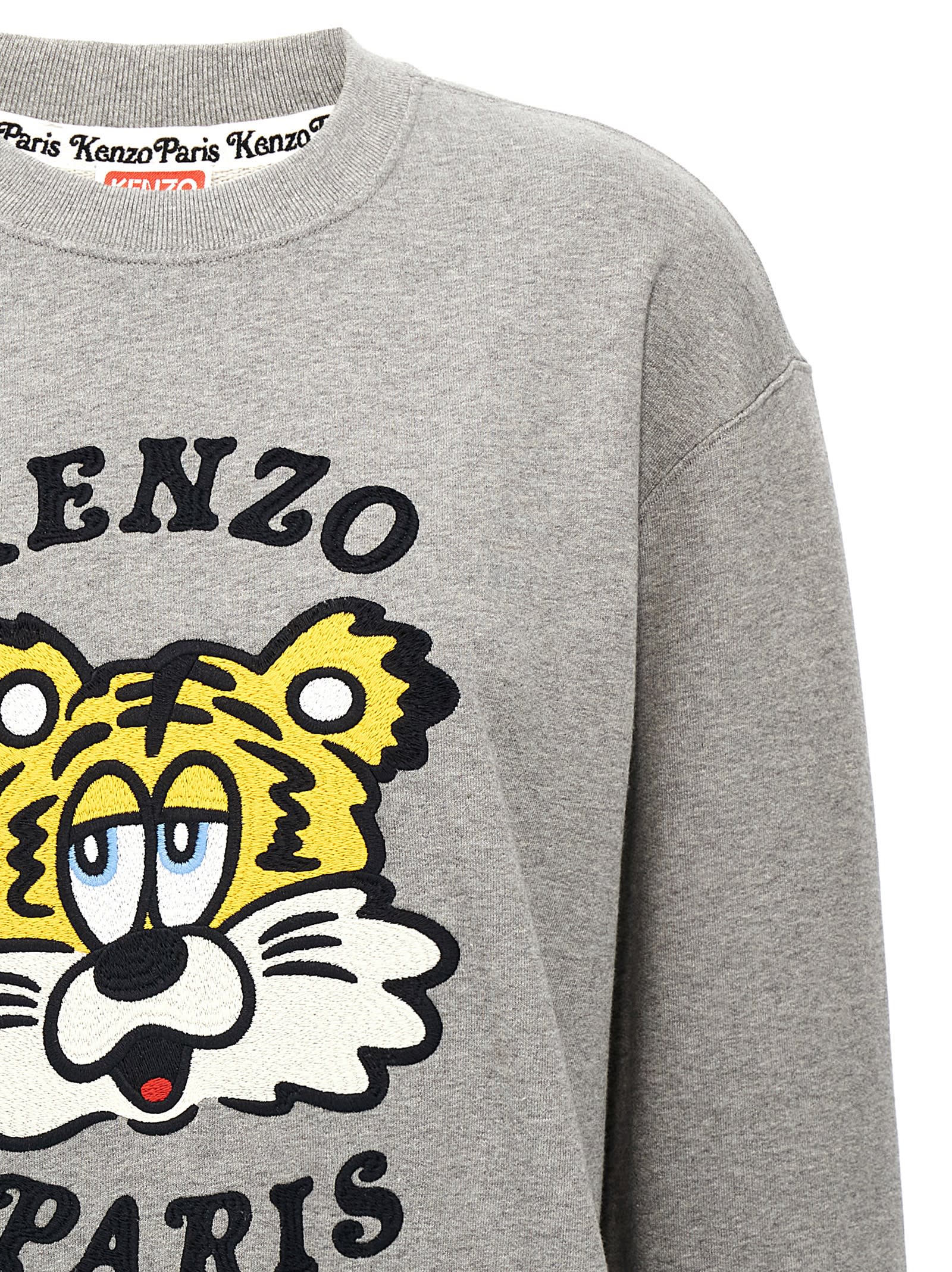 Kenzo 'verdy Market' Grey Crewneck Sweatshirt With Dropped Shoulders And Maxi Logo Embroidery On The Front In Gray