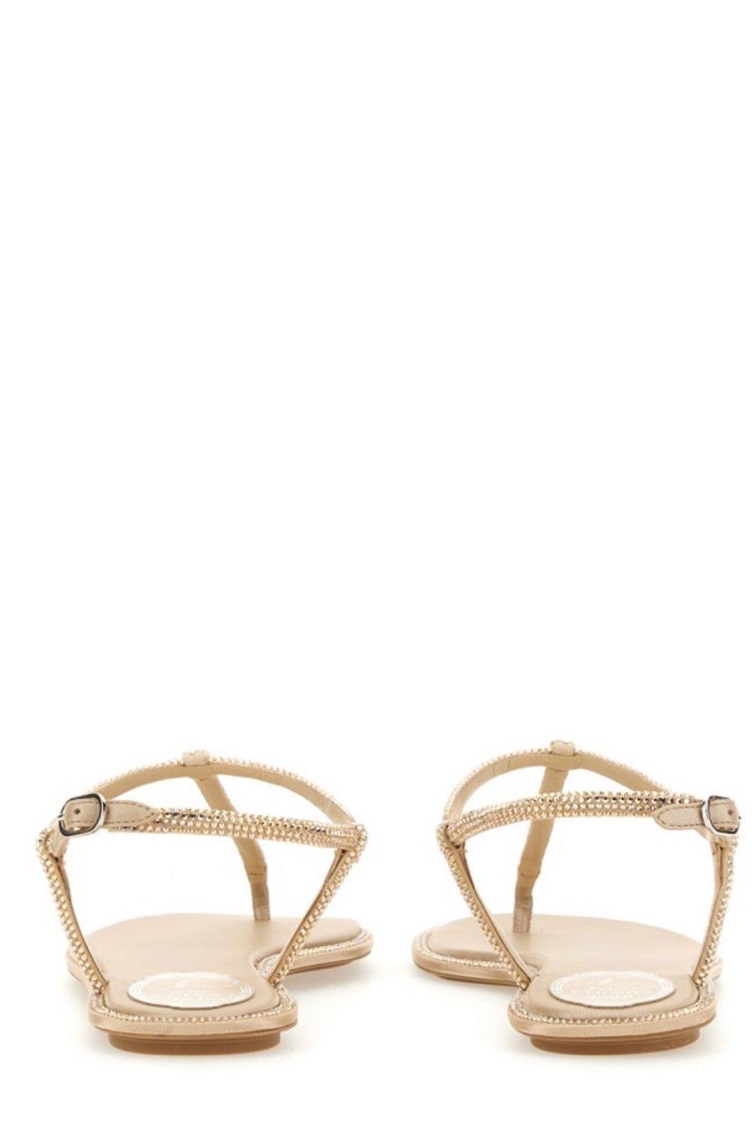 Shop René Caovilla Diana Embellished Thong Sandals In Beige