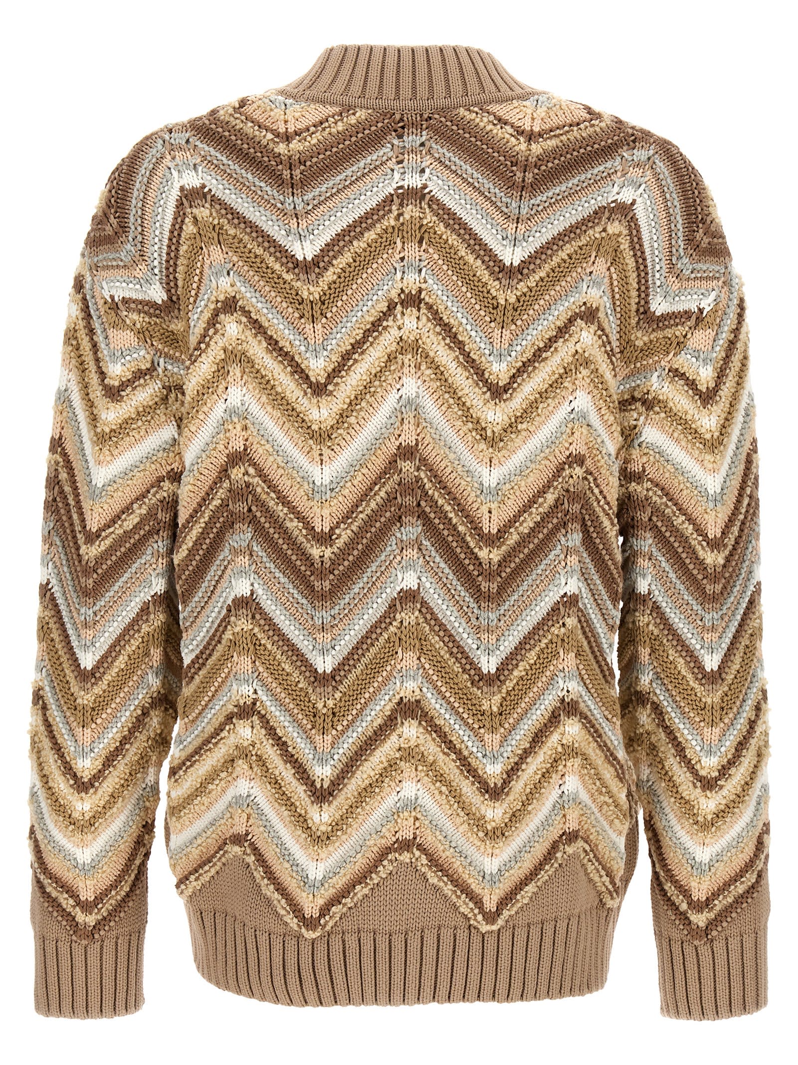 Shop Missoni Zig Zag Cardigan In Beige