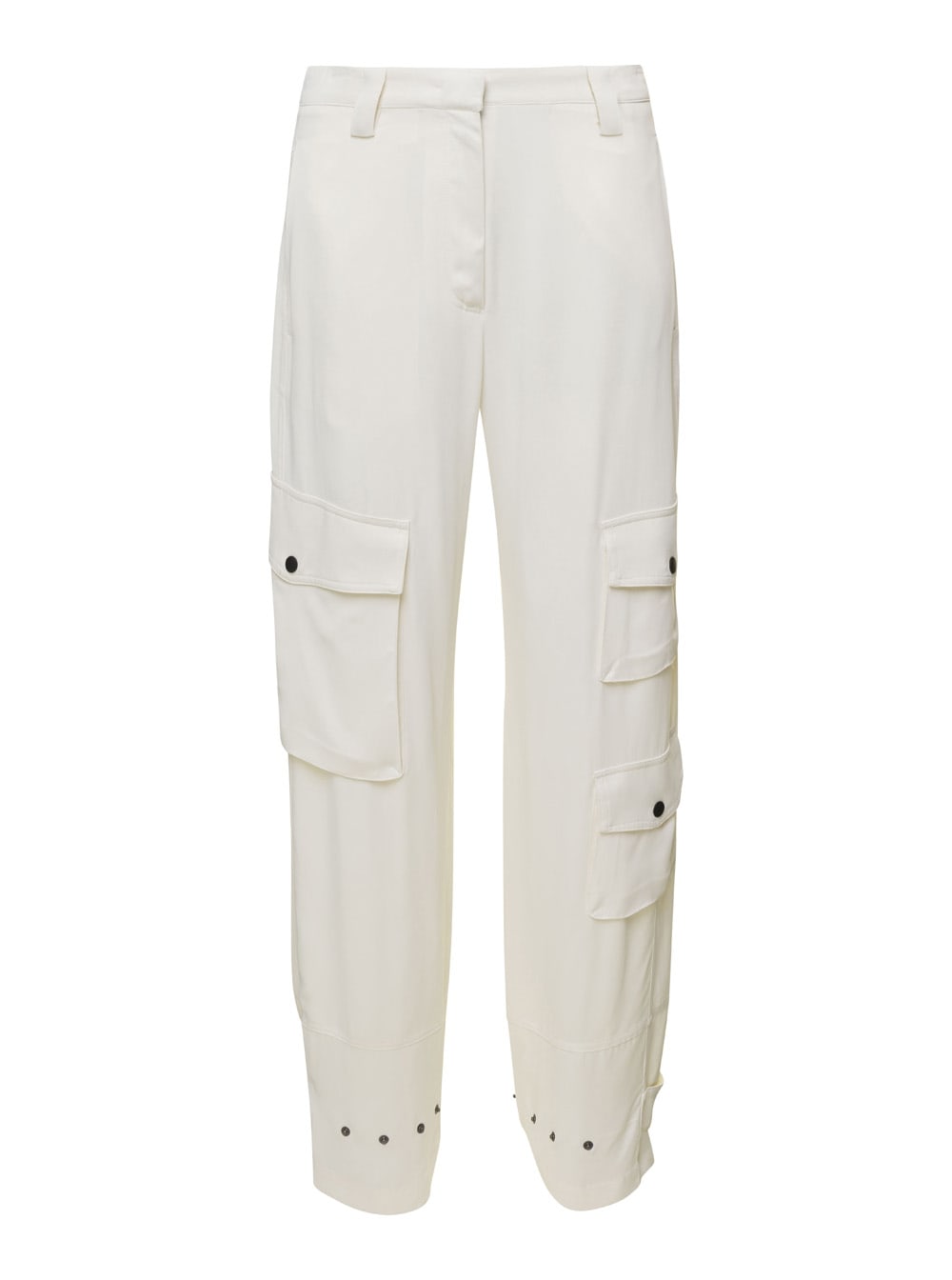 Pt01 Giselle Cargo Trousers Fluid Mat Viscose In White
