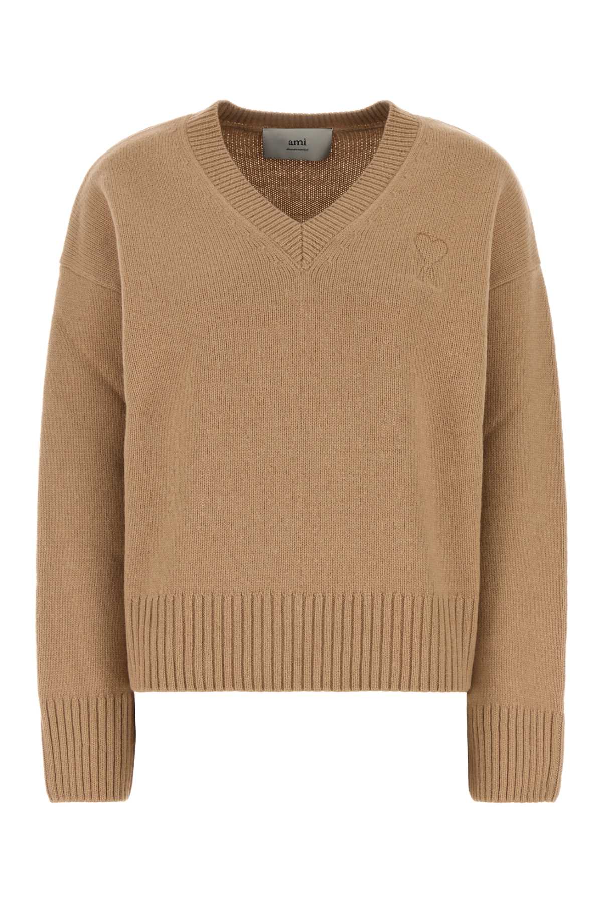 AMI ALEXANDRE MATTIUSSI CAMEL WOOL BLEND OVERSIZE SWEATER 