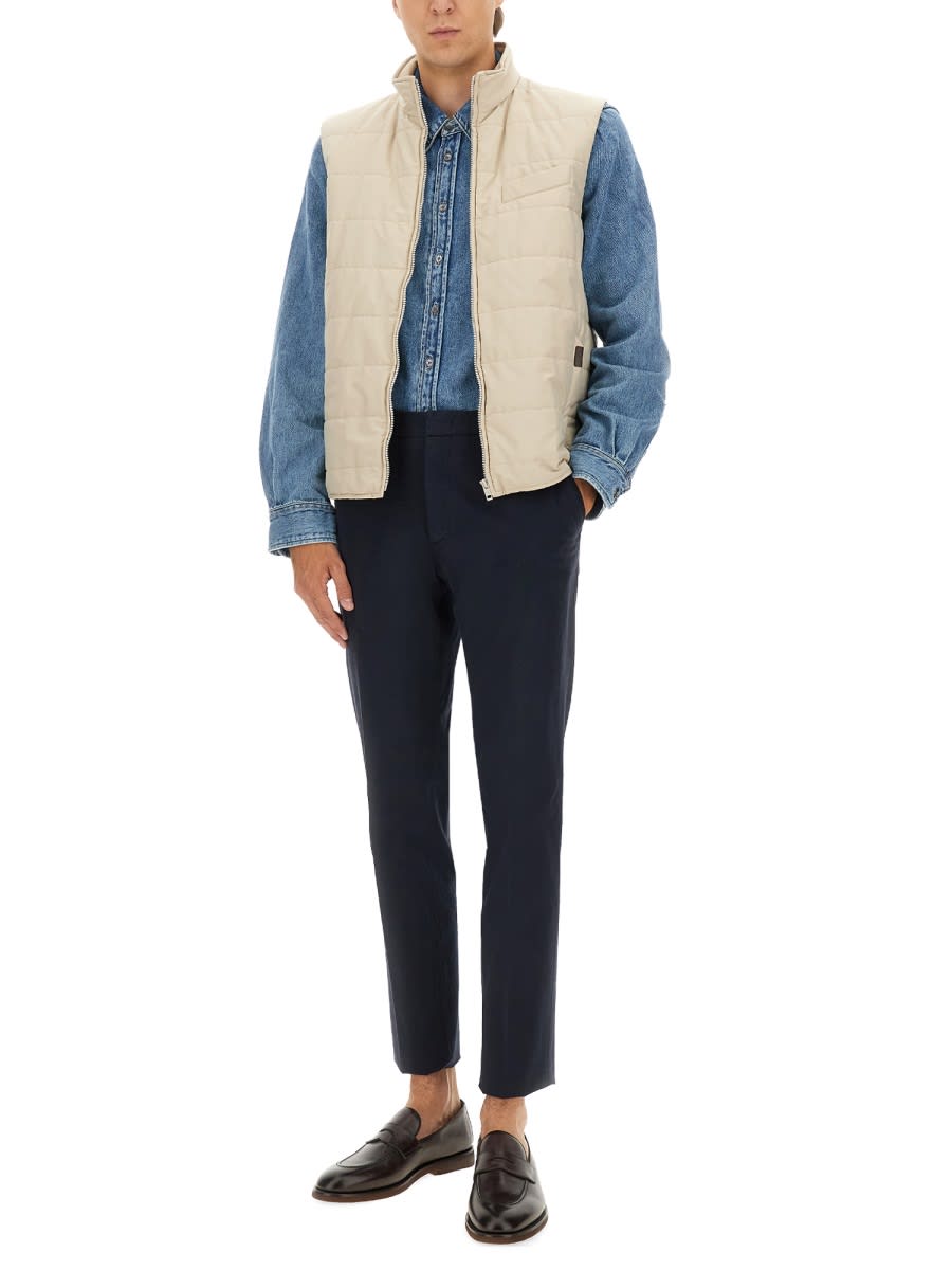 Fay Quilted Vest With High Collar And Padded Texture In Neutral