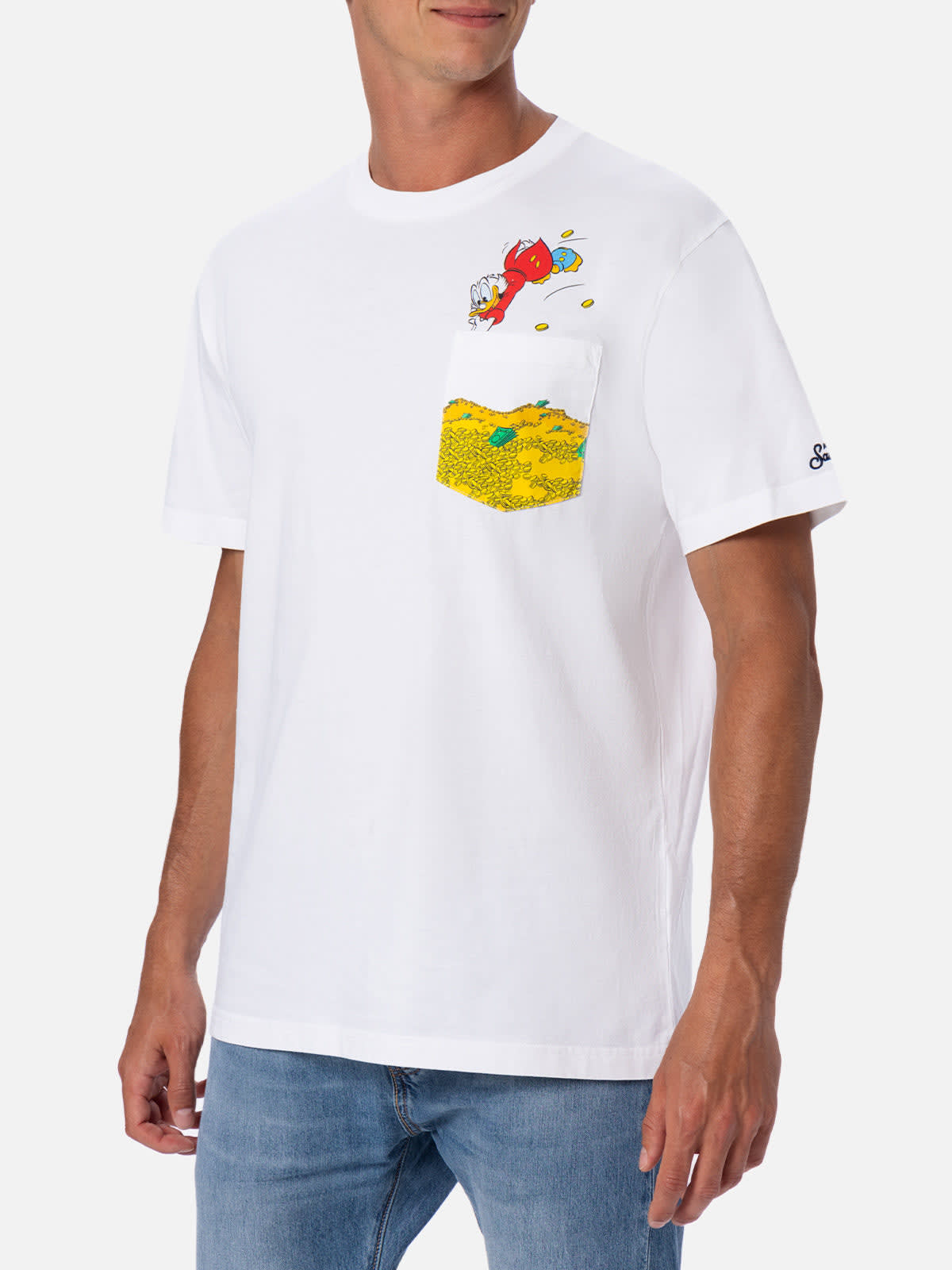 Shop Mc2 Saint Barth Man Cotton T-shirt Austin With Uncle Scrooge Print ©disney Special Edition In White