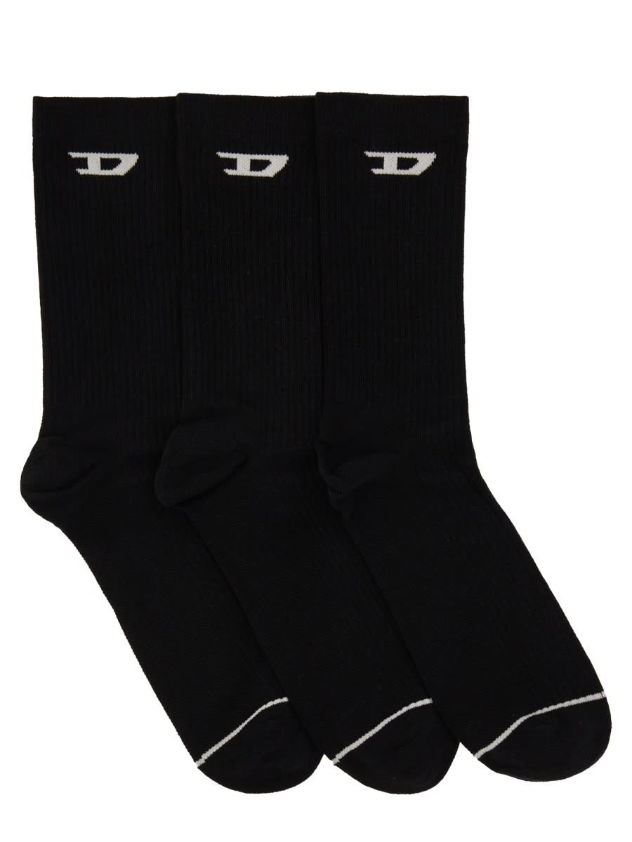Diesel Set Of Three Socks In Black