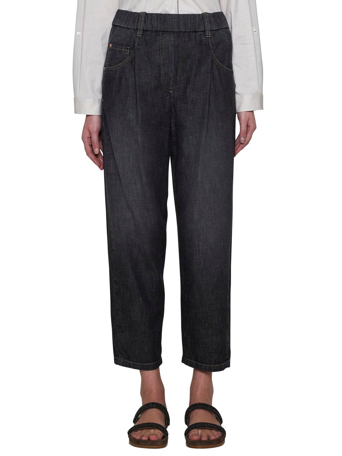 Shop Brunello Cucinelli Elasticated Waistband Cropped Jeans In Black