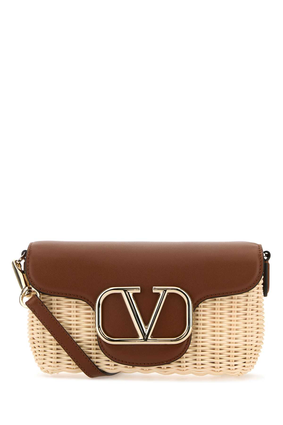 Shop Valentino Two-tone Leather And Raffia Crossbody Bag In Naturaleselleria