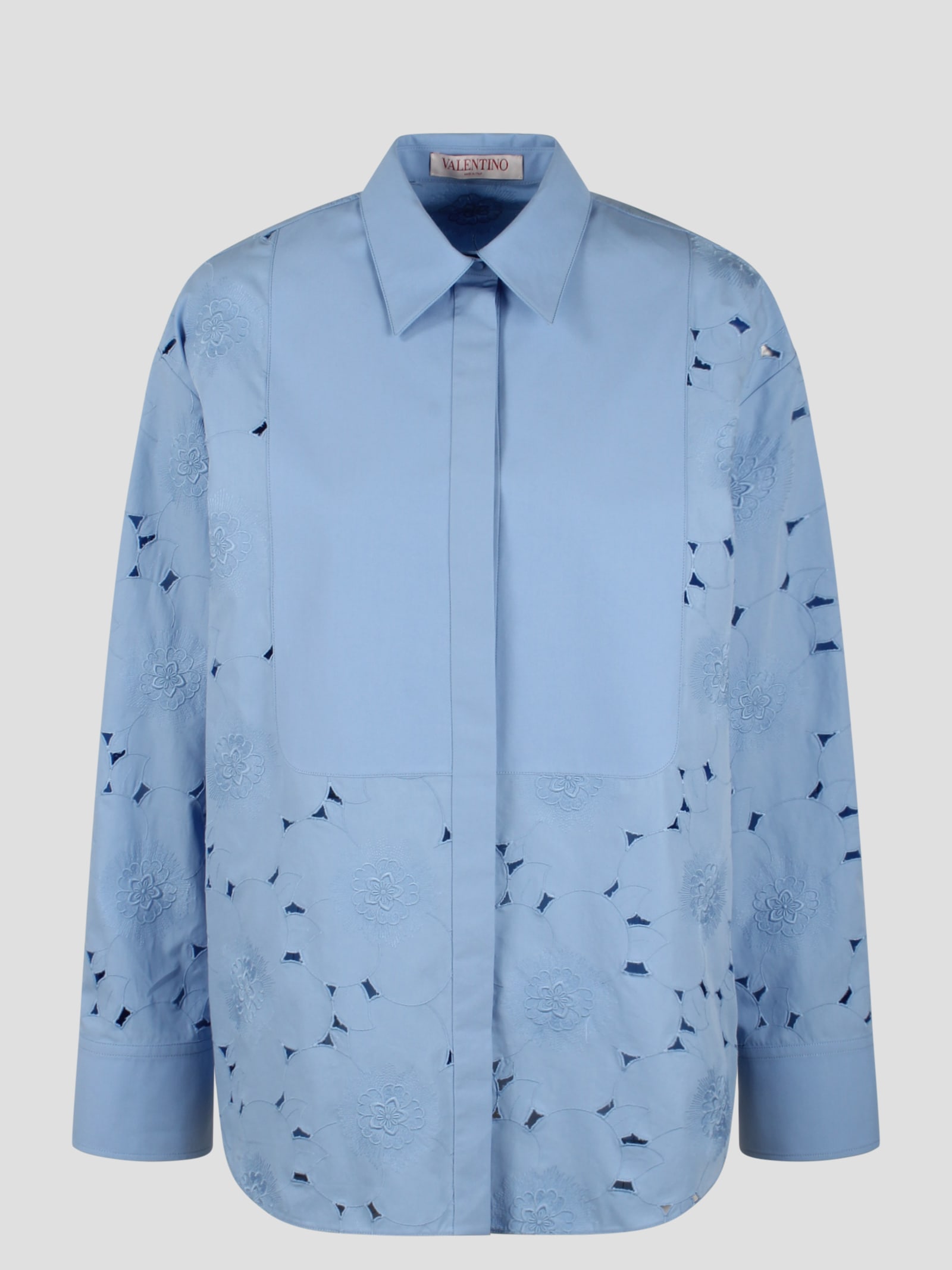 Shop Valentino Embroidered Cotton Poplin Shirt In Blue