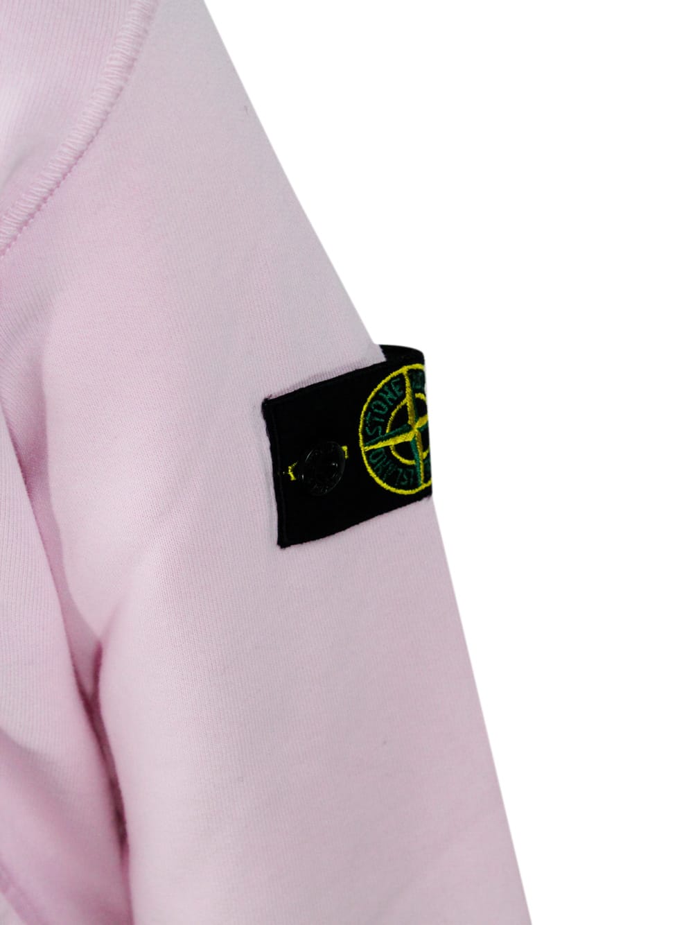 Shop Stone Island Cotton Sweatshirt With Hood, Kangaroo Pockets And Logo On The Sleeve In Pink