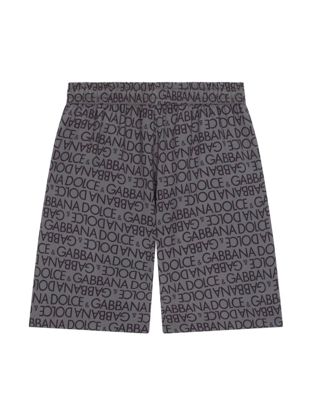 Shop Dolce & Gabbana Grey Bermuda Shorts With All-over Logo