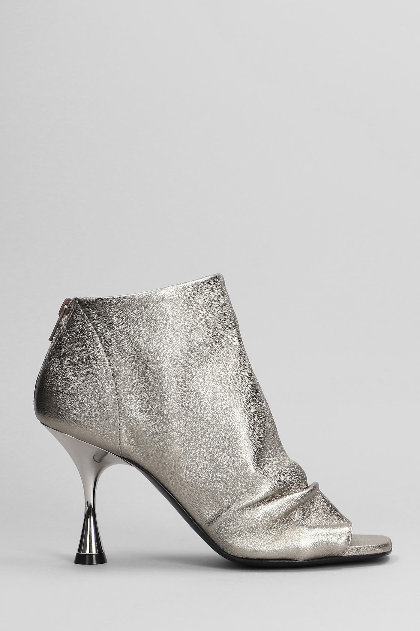 High Heels Ankle Boots In Gunmetal Leather