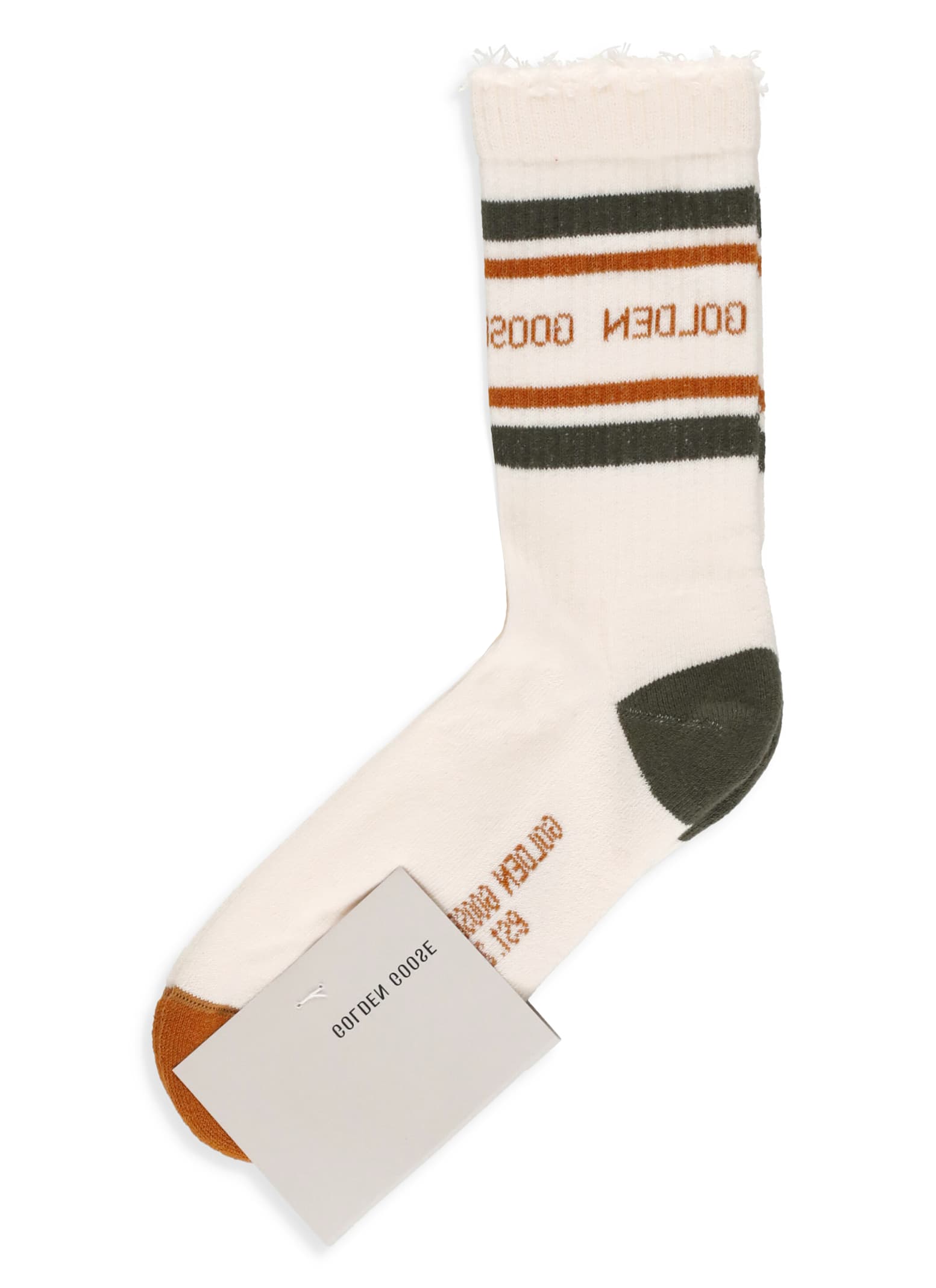 Golden Goose Striped Ribbed Hosiery With Destroyed Trims In Neutral