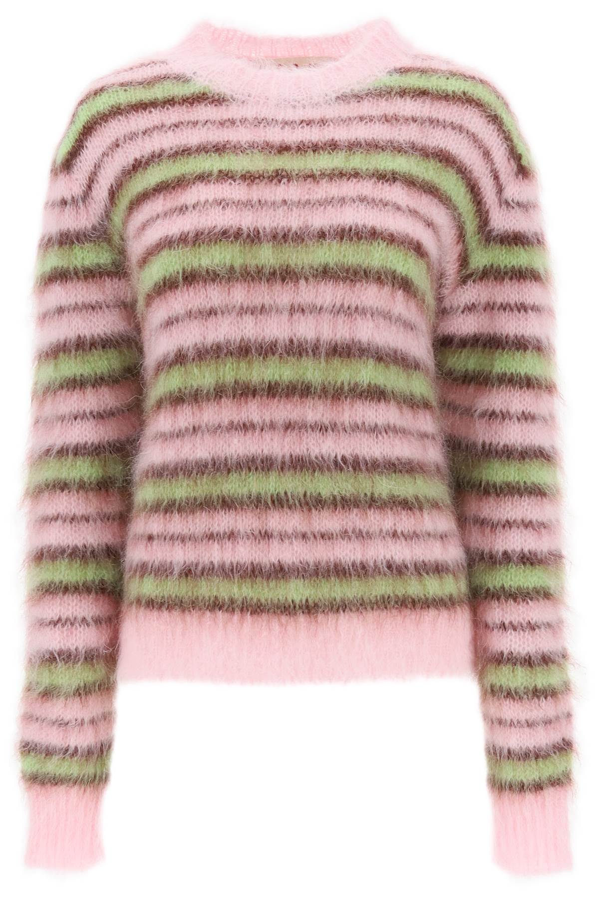 Shop Marni Sweater In Brushed Mohair With Striped Motif In Pink