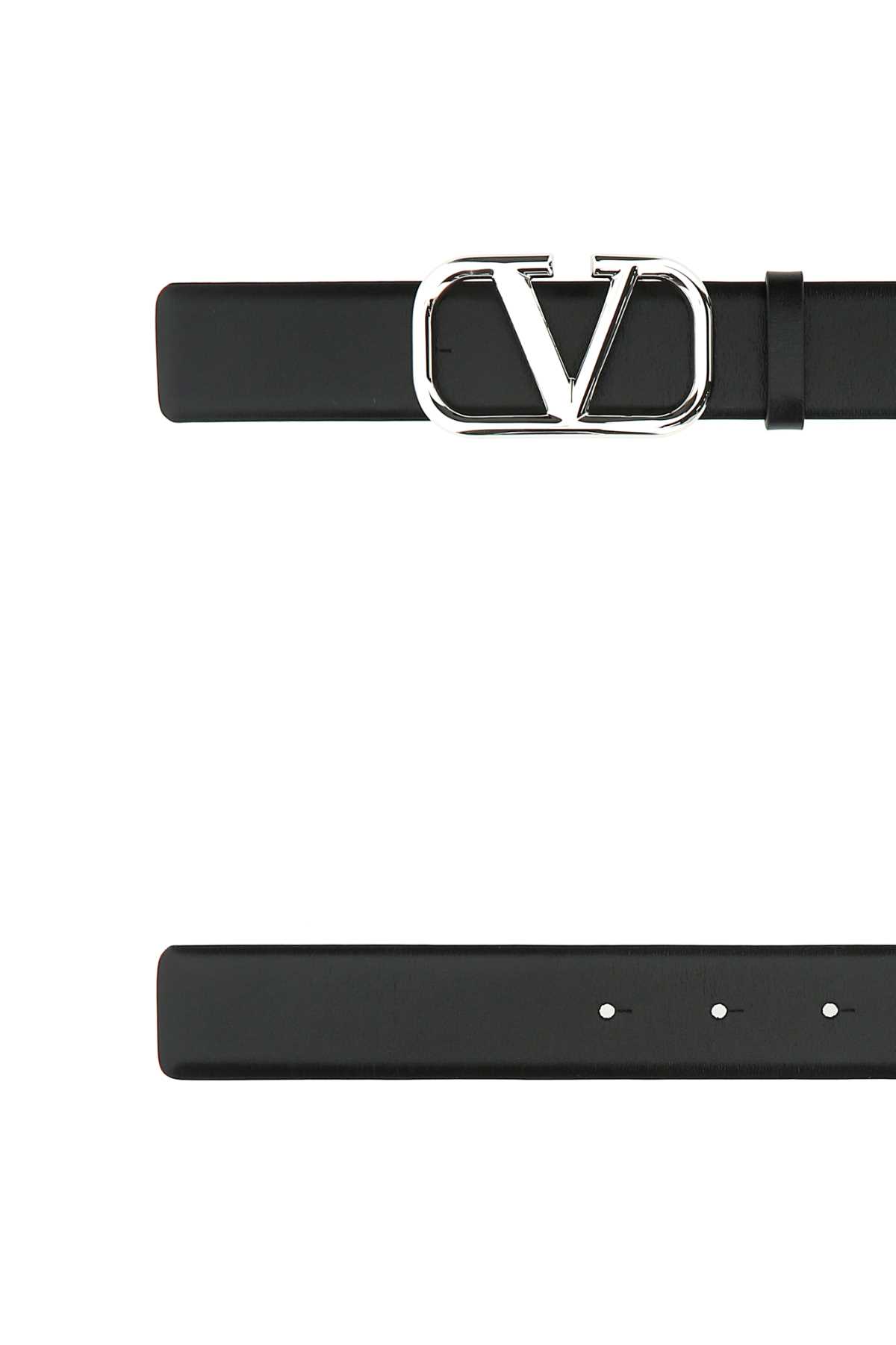 Shop Valentino Black Leather Vlogo Belt In Neronero