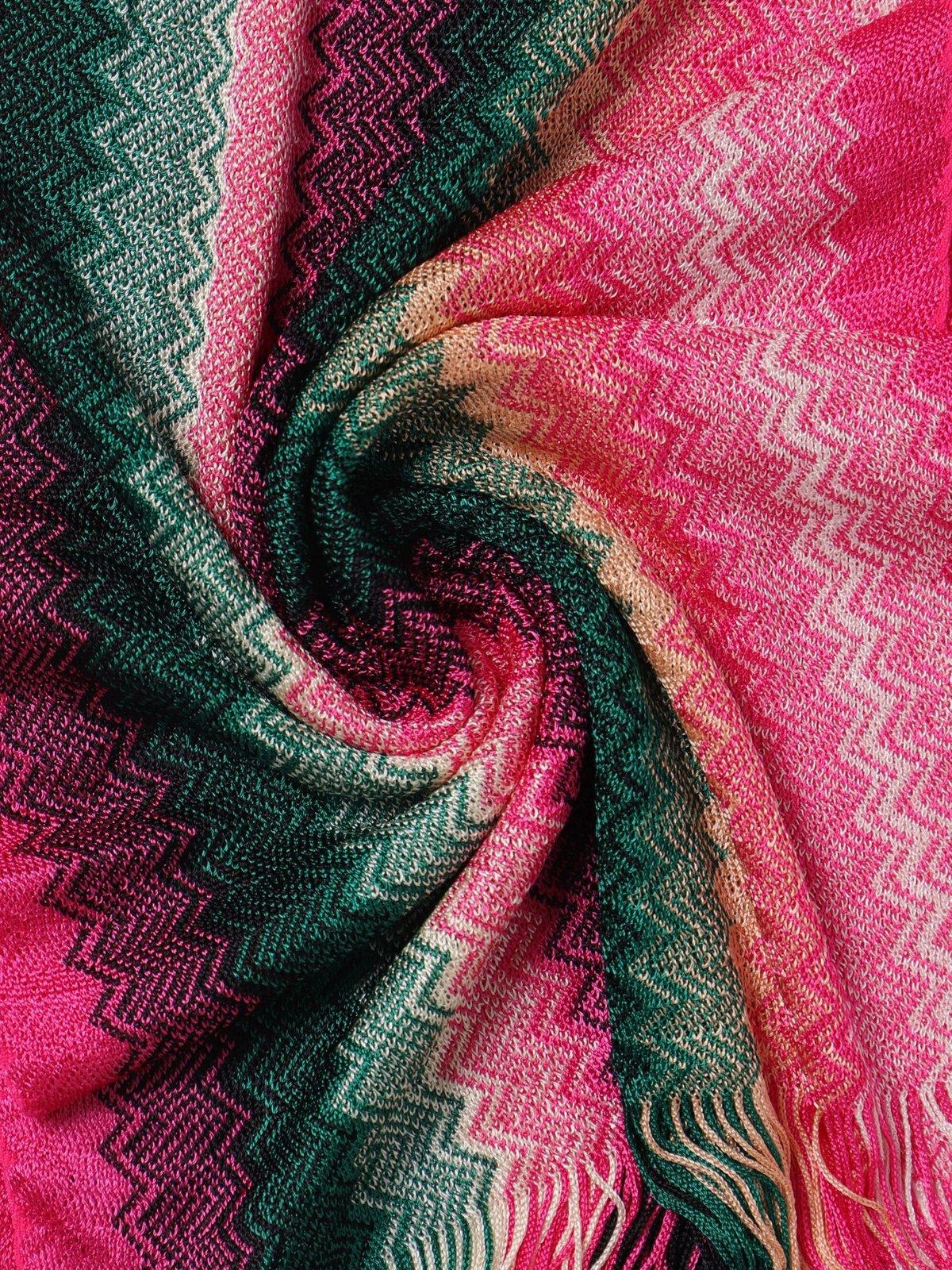 Shop Missoni Zigzag Woven Fringed Scarf  In Multicolor