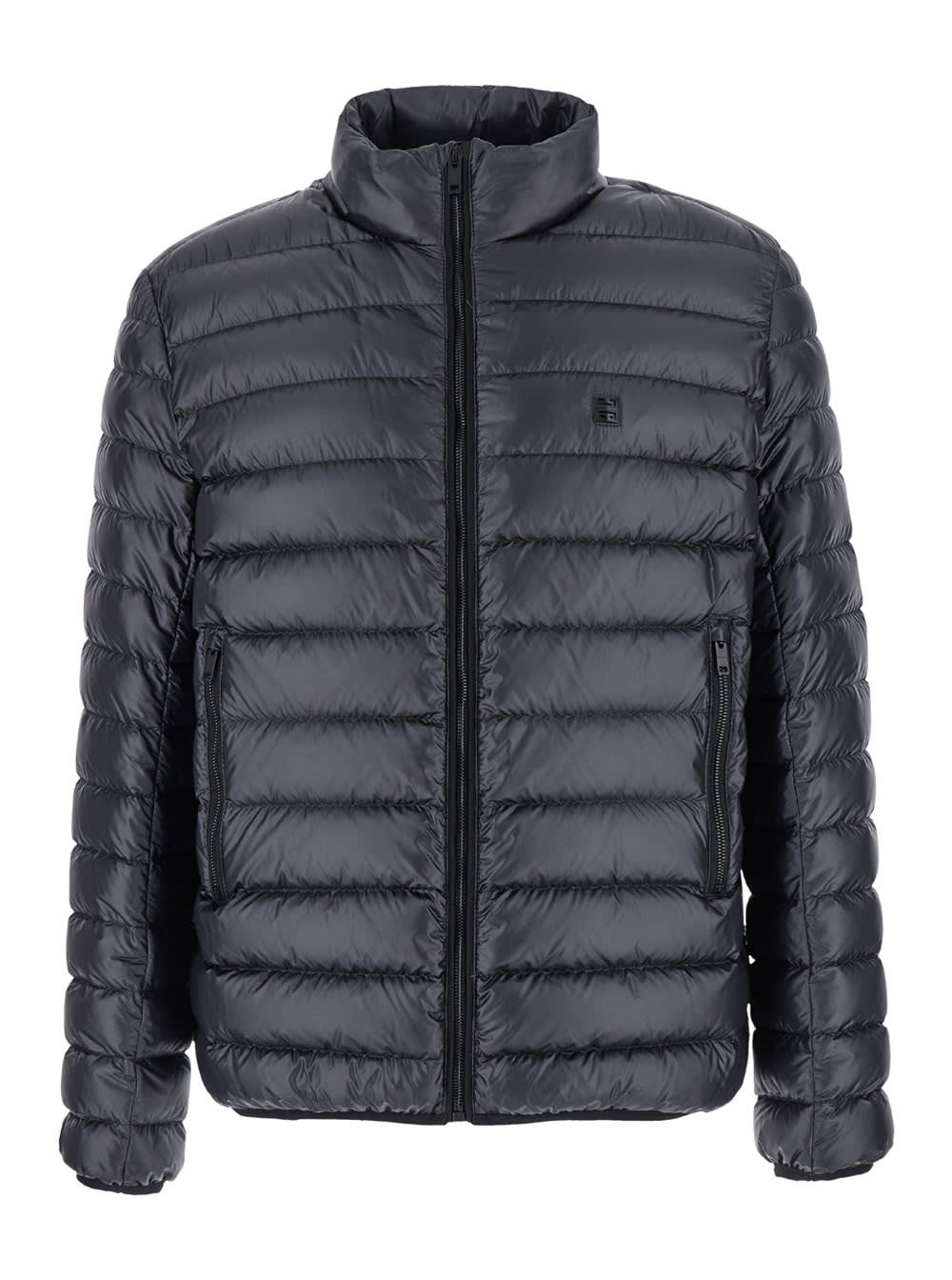 Shop Givenchy Black High Neck Down Jacket With Logo Detail In Tech Fabric Man