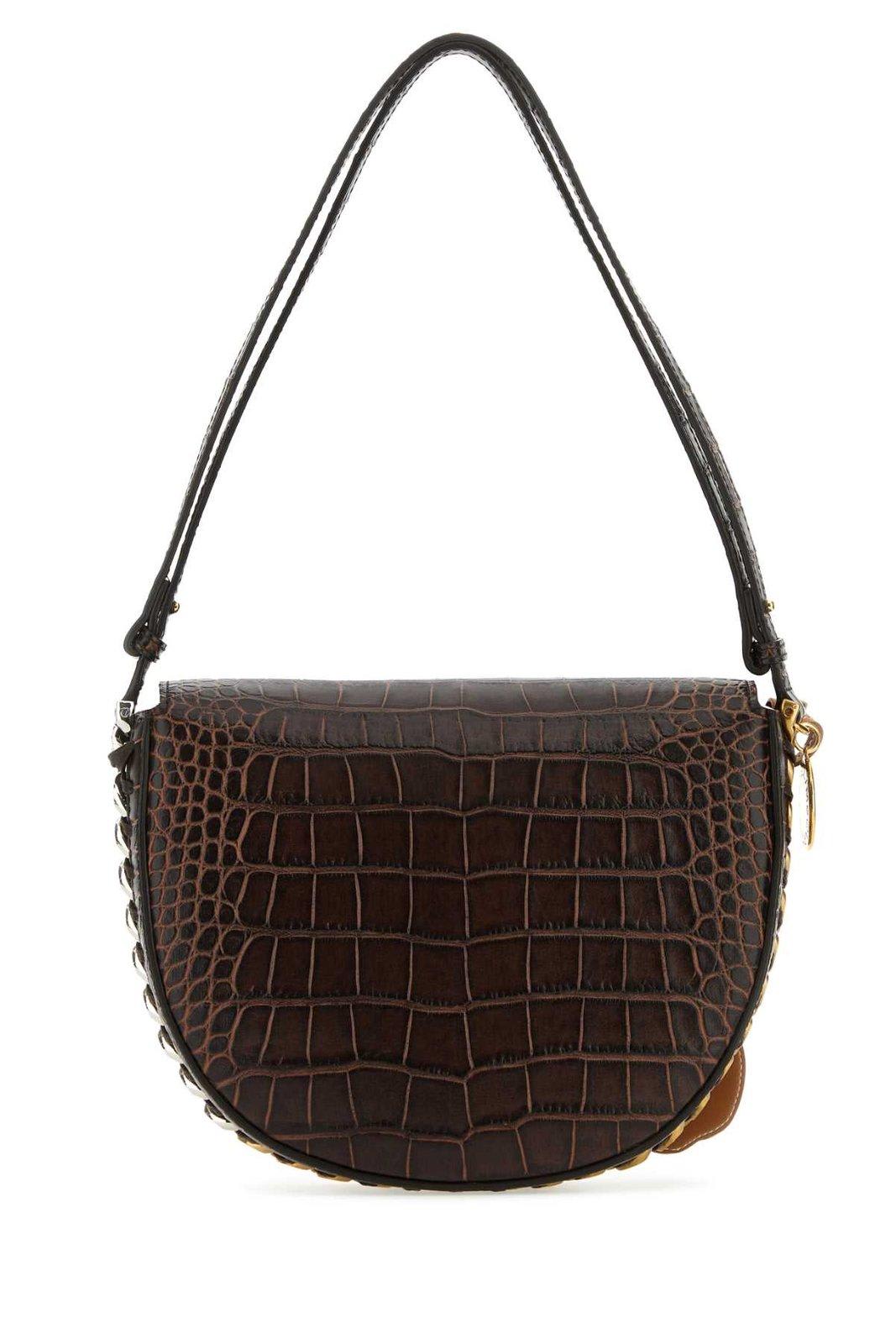 Stella Mccartney Frayme Crocco Medium Flap Shoulder Bag In Brown