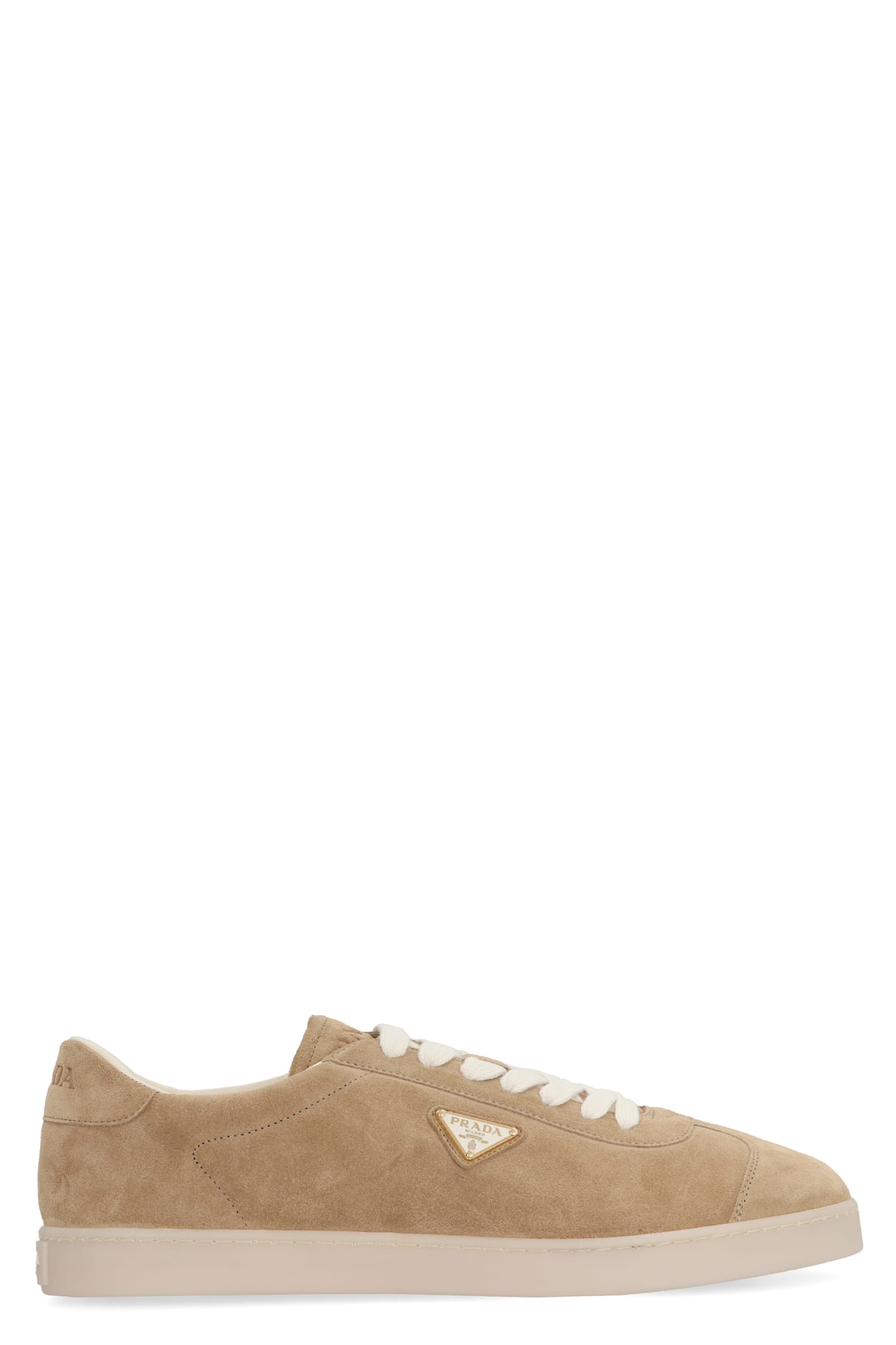 Shop Prada Lane Suede Sneakers In Ecru