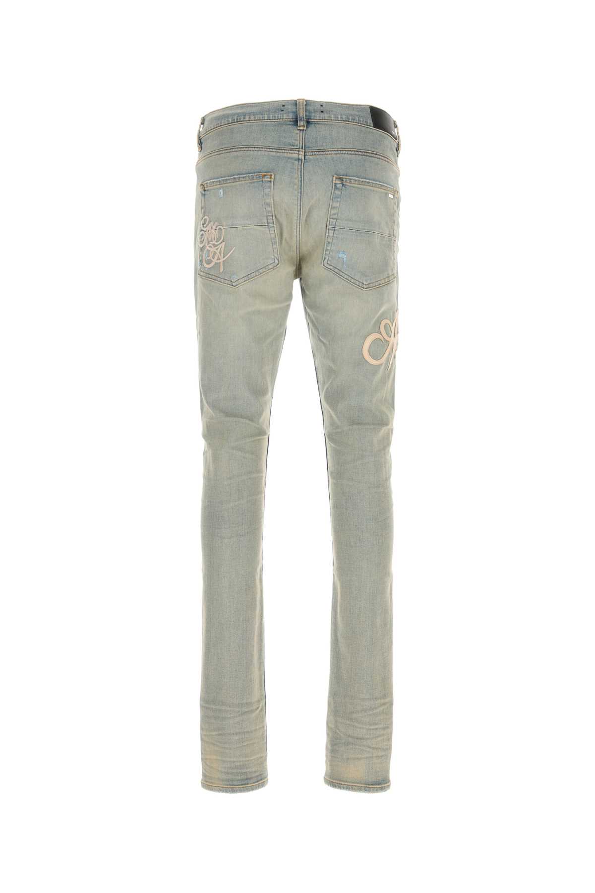 Shop Amiri Stretch Denim  Script Jeans In Antiqueindigo