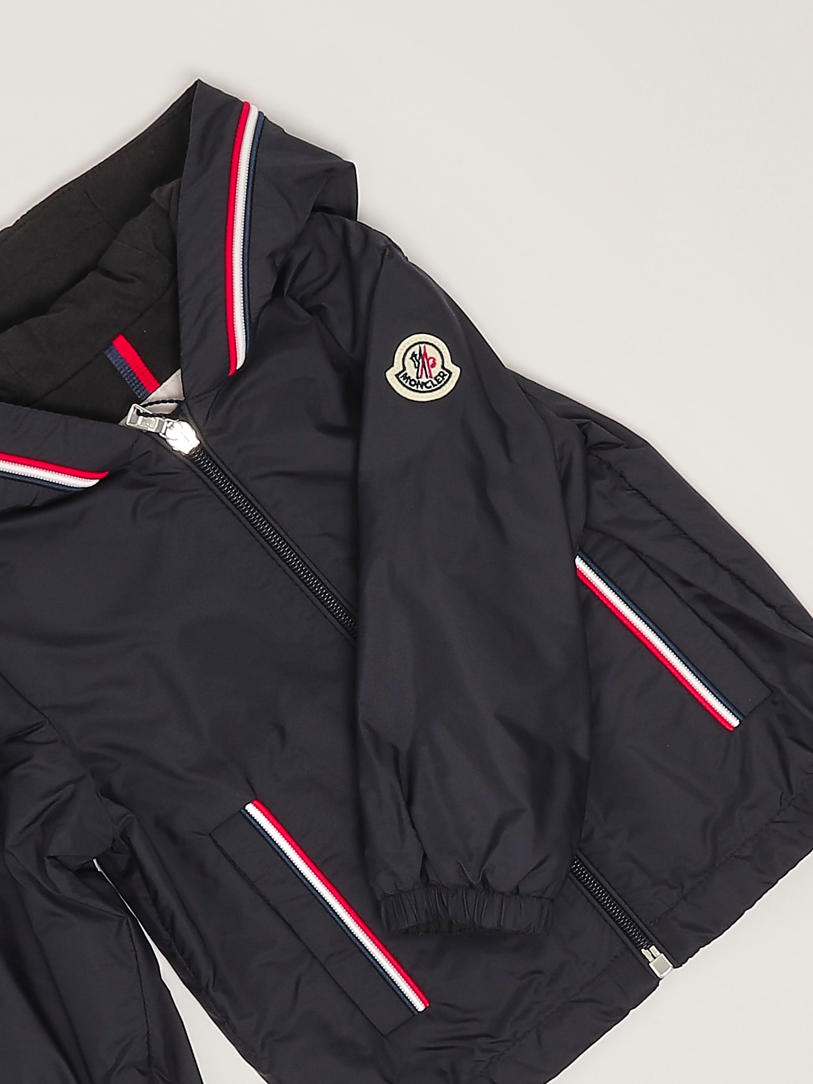 Moncler Boy's Granduc Tricolor Trim Jacket In Blu