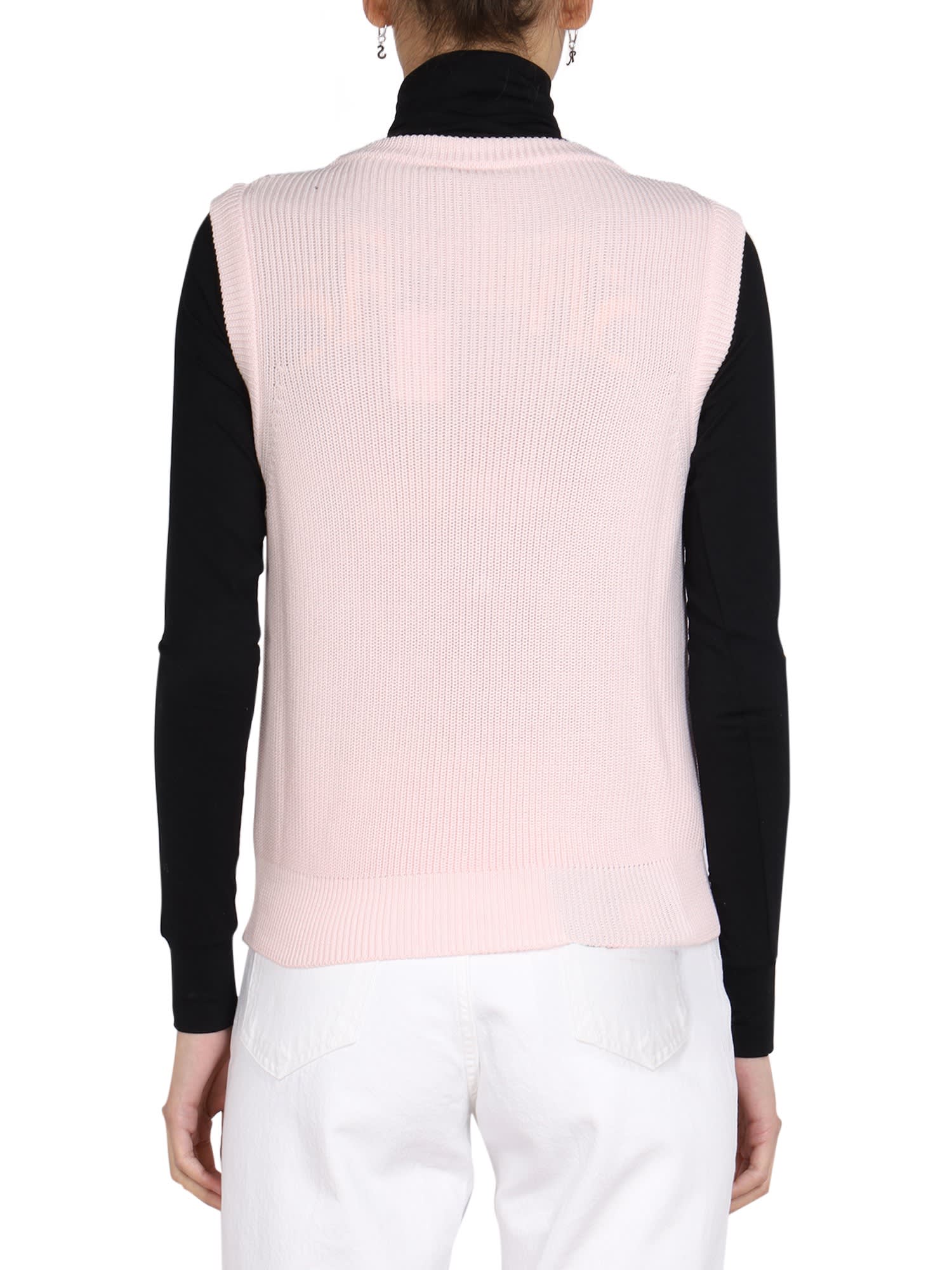 Raf Simons Fishnet-panel Cotton Sweater Vest In Pink | ModeSens