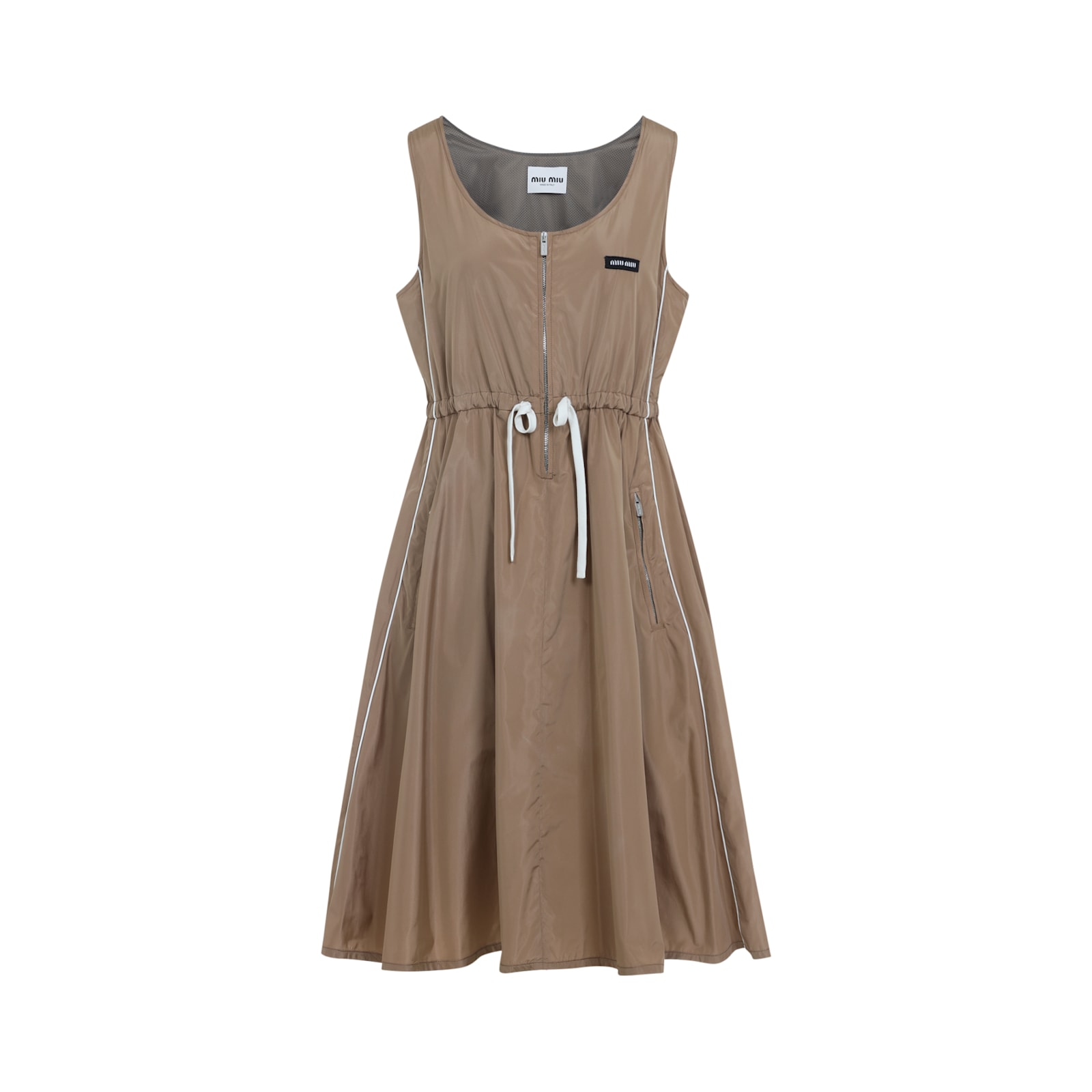 Miu Miu Mini Silk Dress Waist Drawstring In Brown
