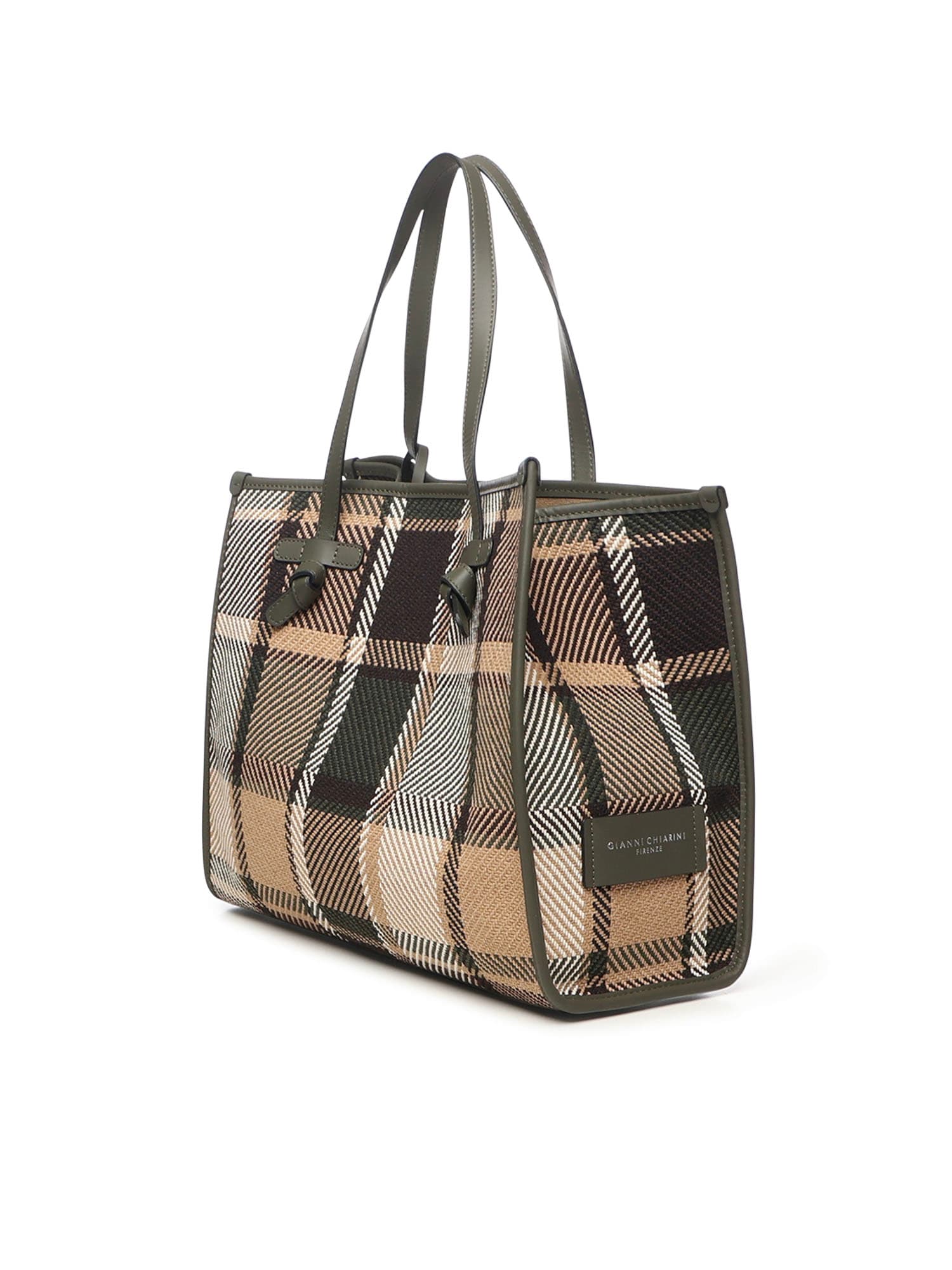 Gianni Chiarini Plaid Tote Bag Leather Handles
