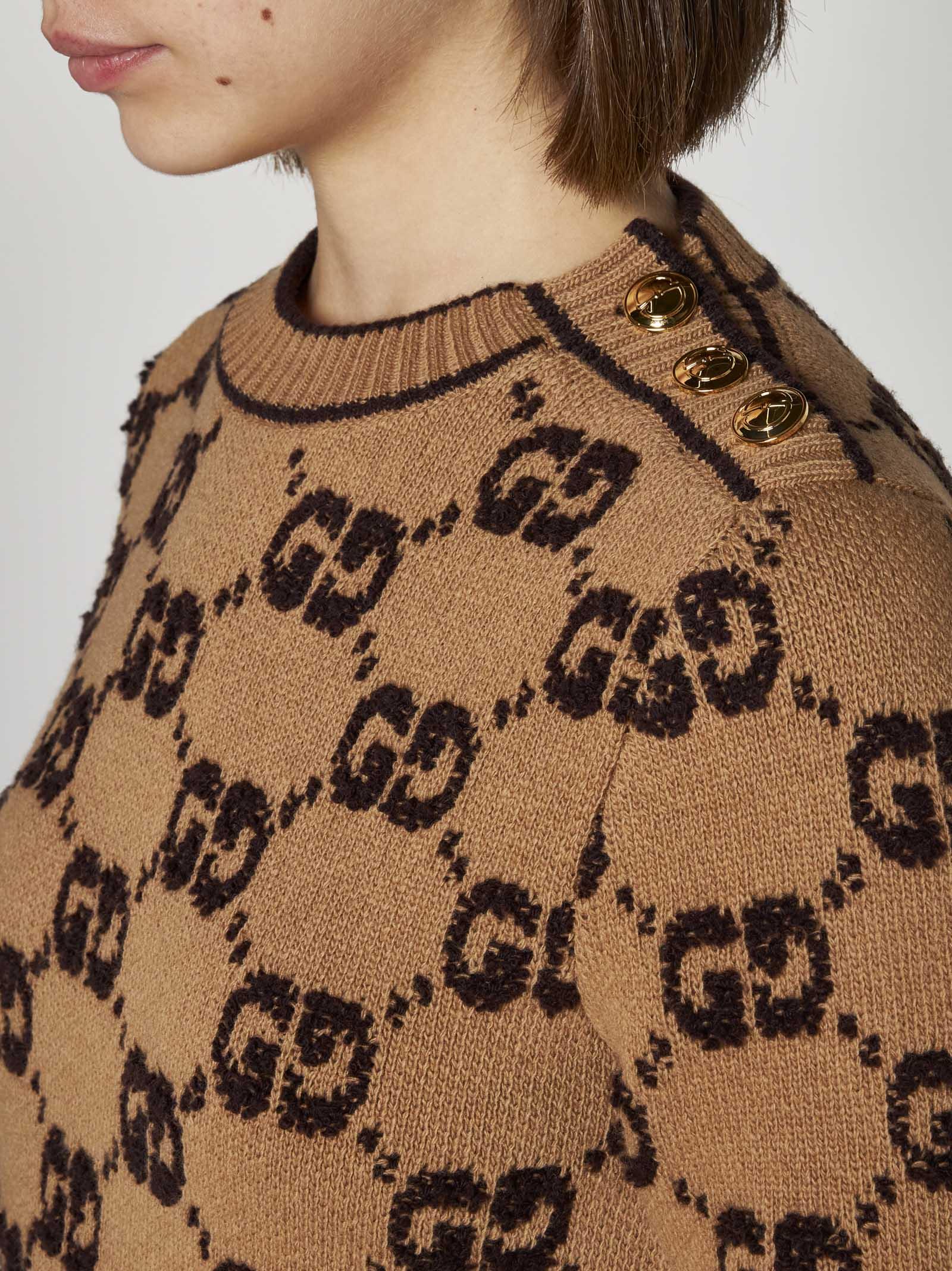 Shop Gucci Gg Wool Knit Mini Dress In Camel