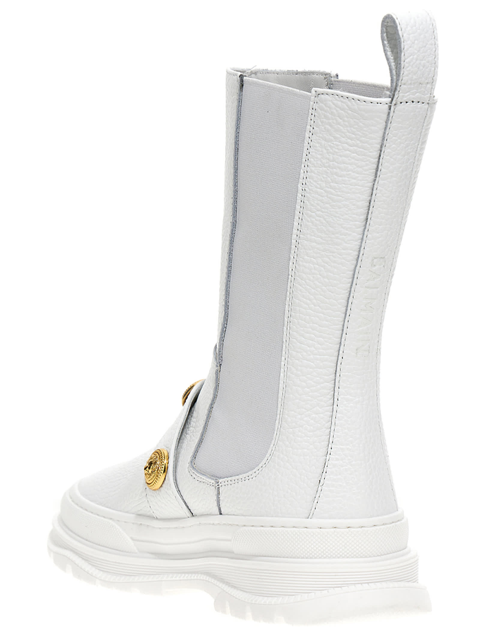 Shop Balmain Logo Button Leather Ankle Boots In White