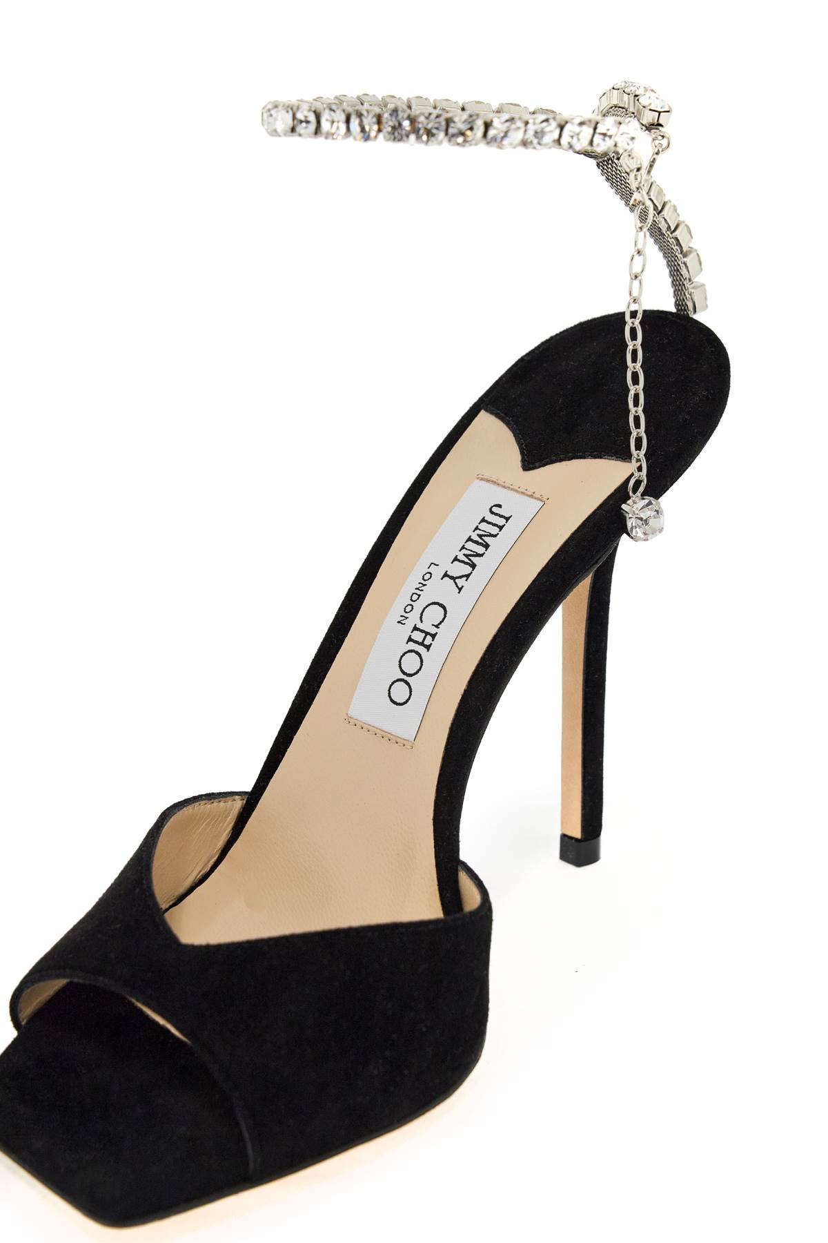 Shop Jimmy Choo Saeda 100 Suede Leather Sand In Black Crystal (black)