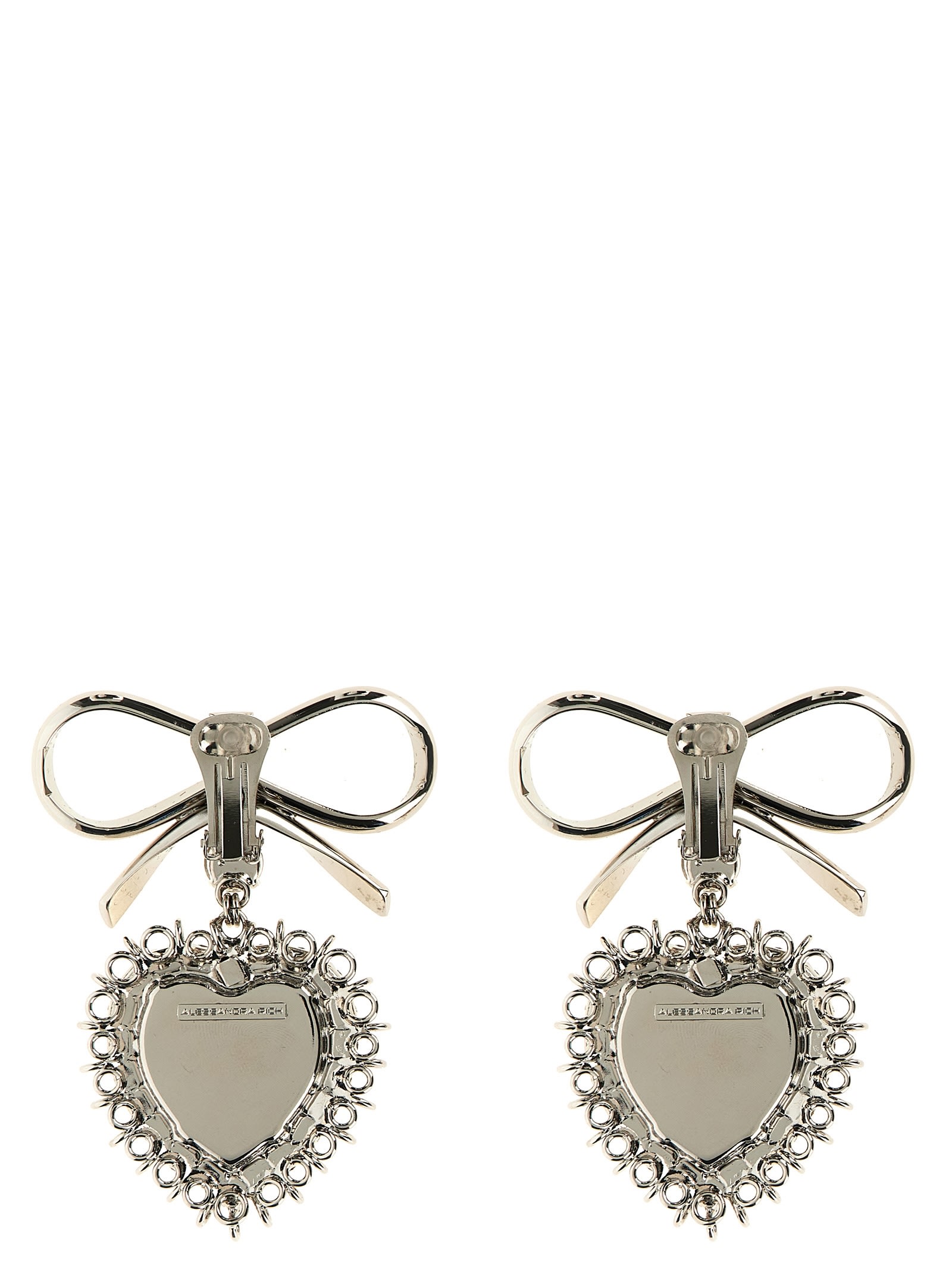 Alessandra Rich Heart-shaped Drop Earrings Crystal Embellishments In Silver