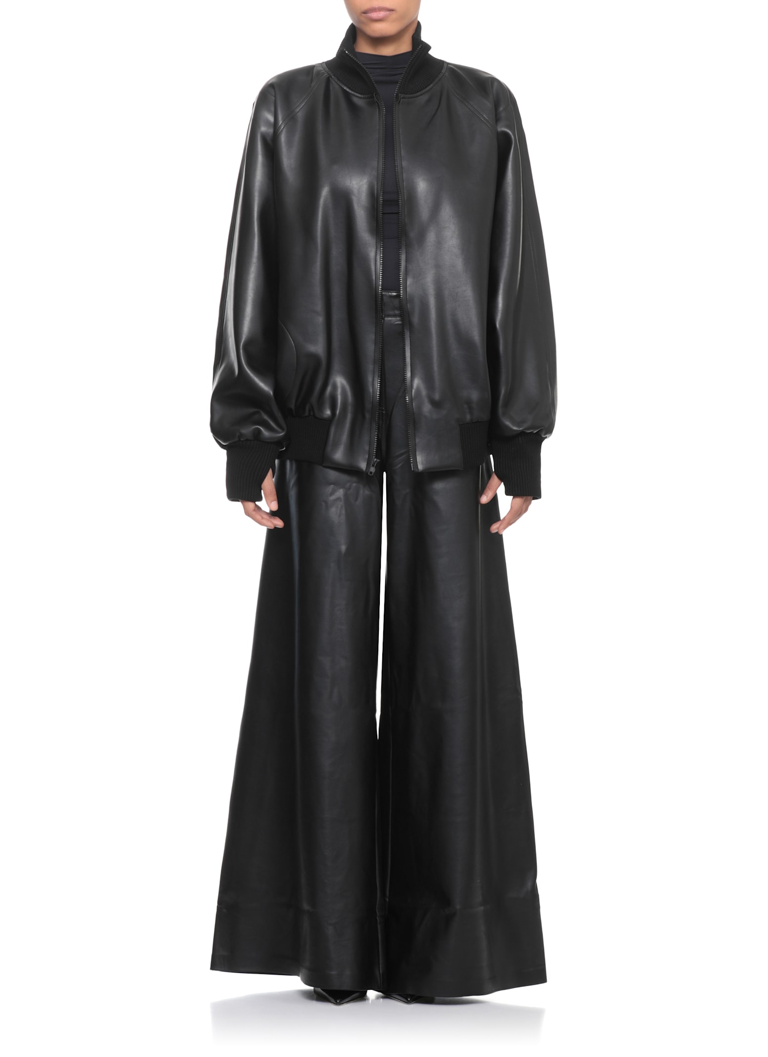 Norma Kamali Oversized Long Sleeve Synthetic Leather Jacket In Black
